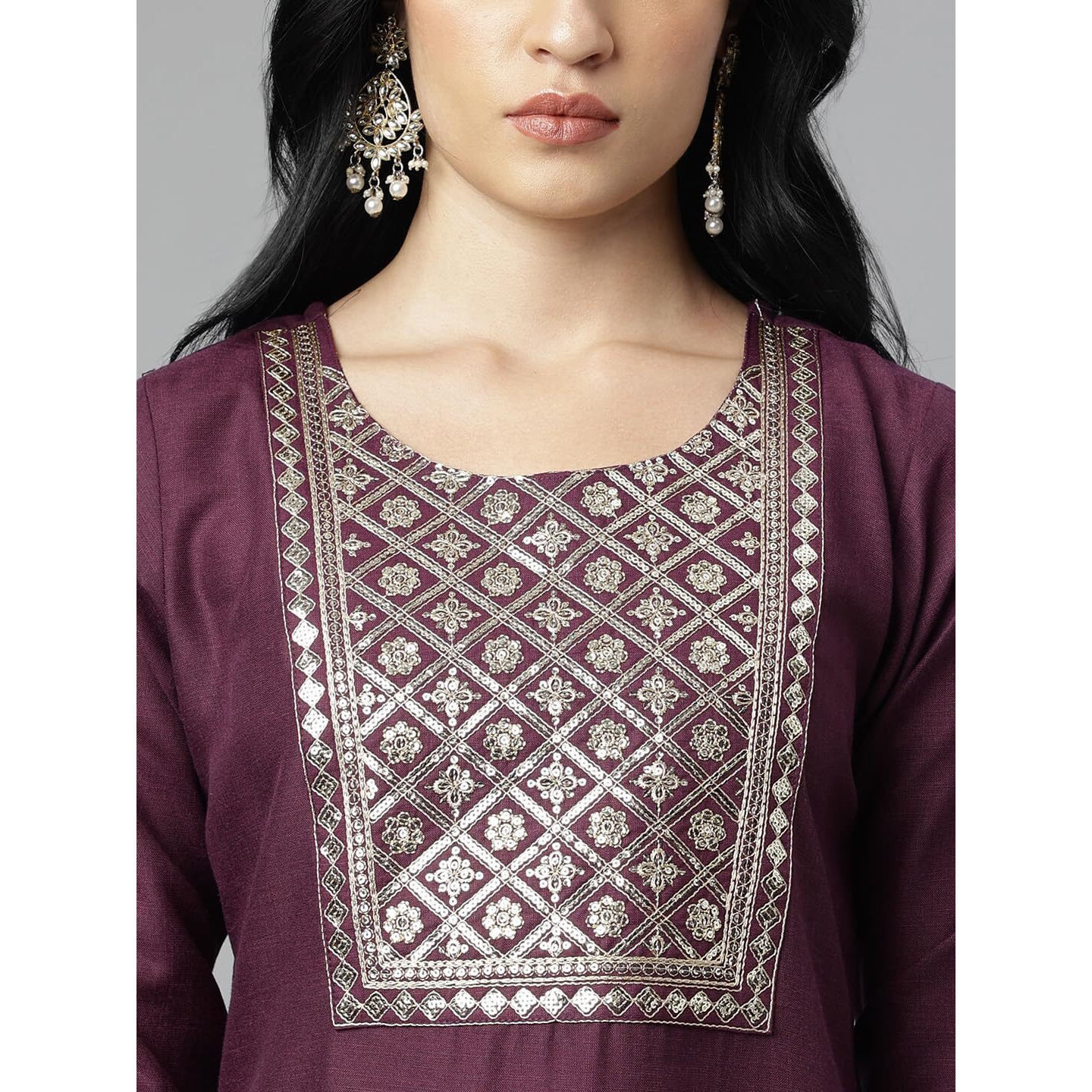KLOSIA Women Embroidery Kurta and Pant Set with Dupatta (Medium) Purple