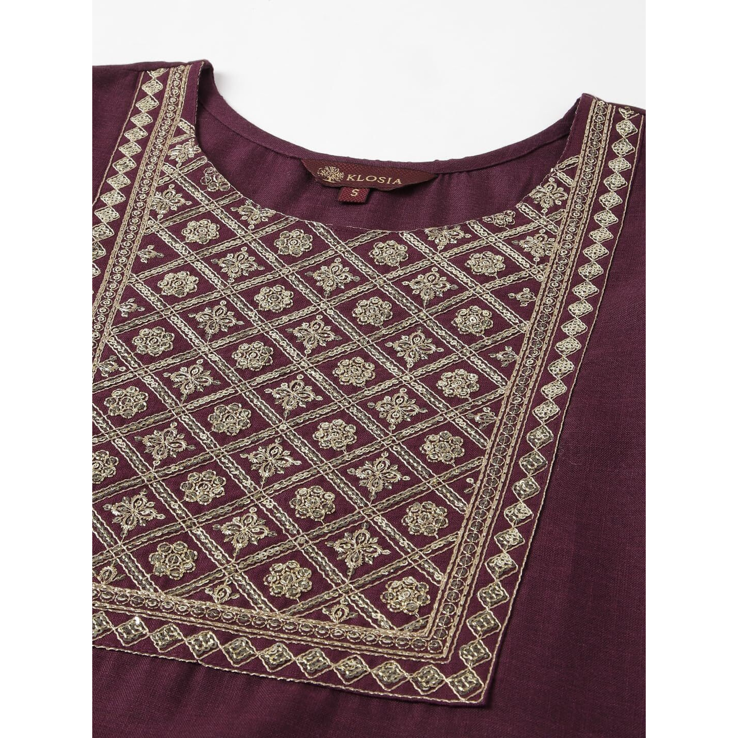 KLOSIA Women Embroidery Kurta and Pant Set with Dupatta (Medium) Purple
