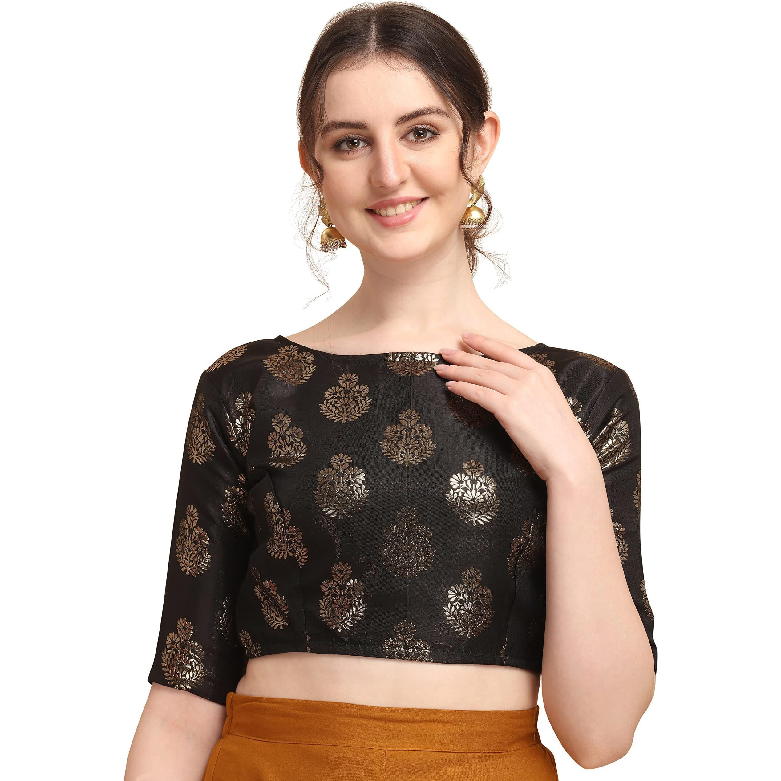 Oomph Women's Art Silk Half Sleeve Blouse (rbbl167s_Jet Black_S)