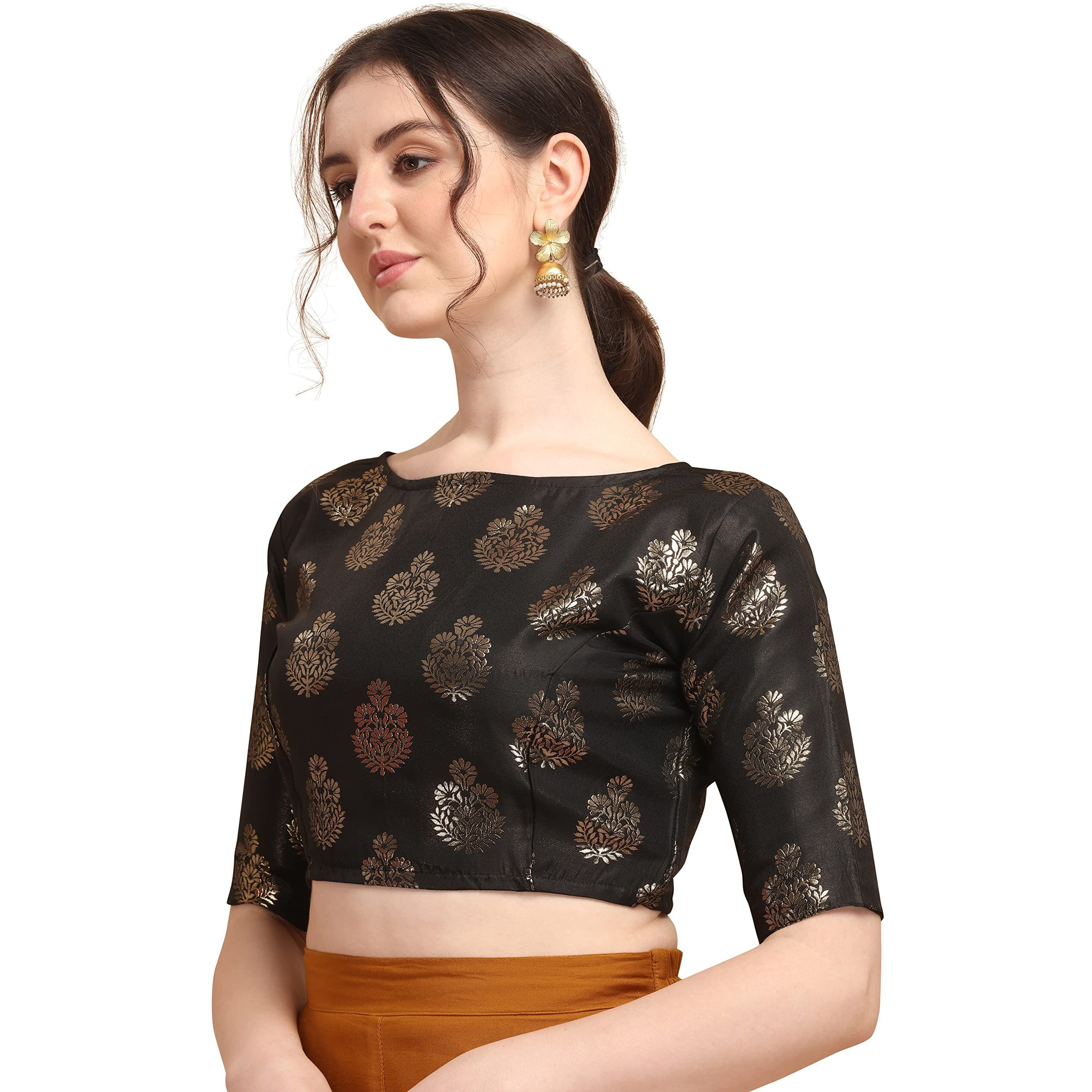 Oomph Women's Art Silk Half Sleeve Blouse (rbbl167s_Jet Black_S)