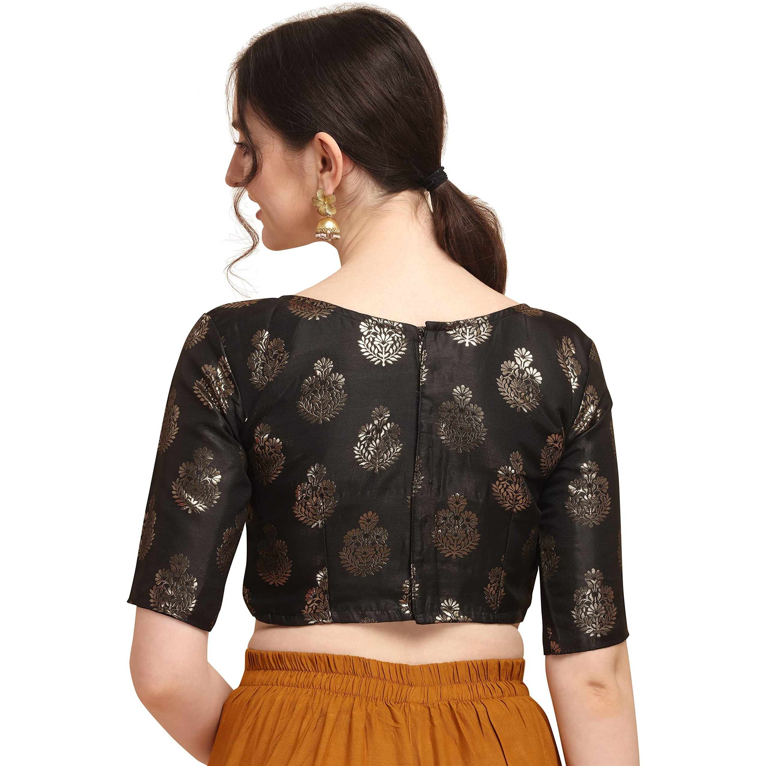 Oomph Women's Art Silk Half Sleeve Blouse (rbbl167s_Jet Black_S)
