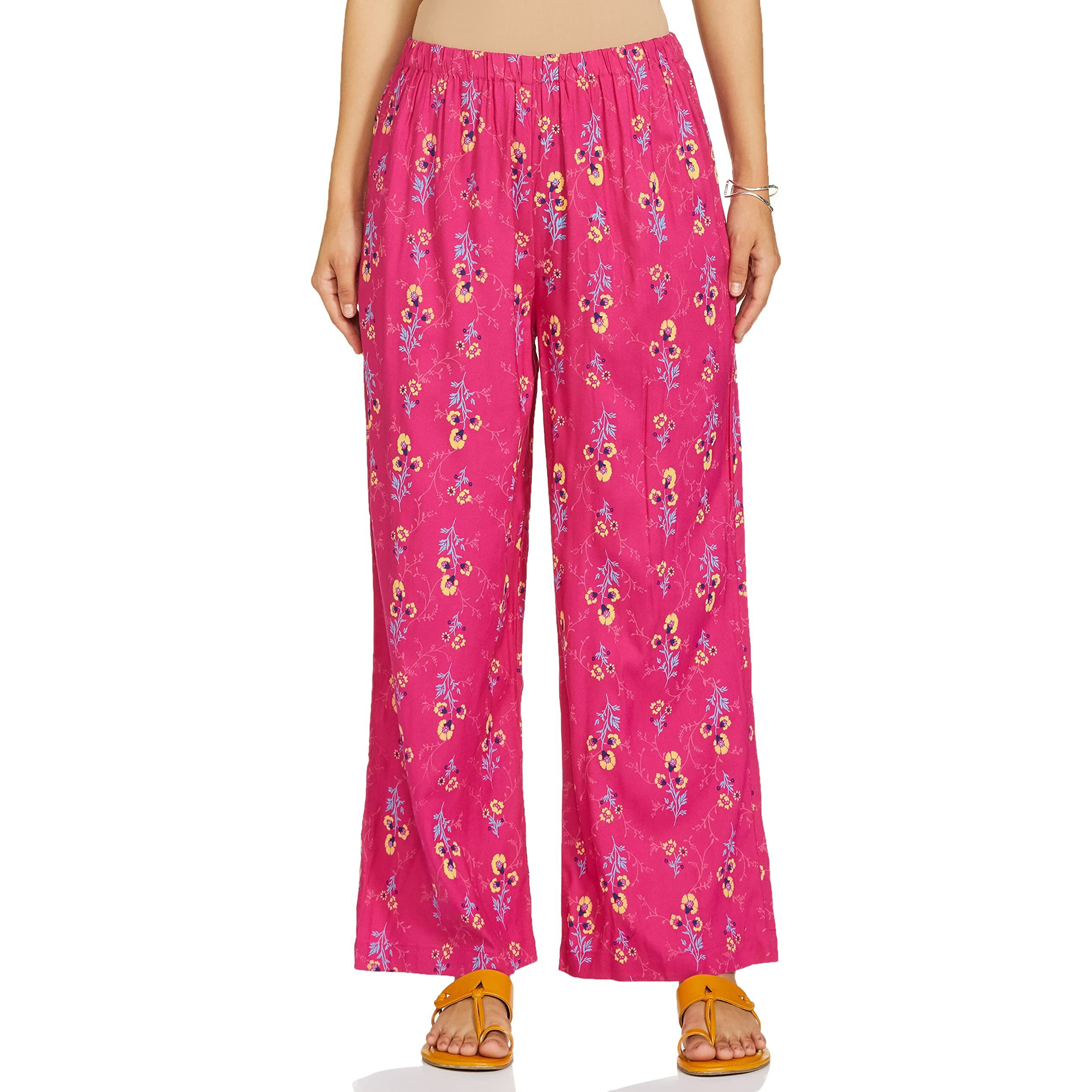 Amazon Brand - Myx Women's Straight Bottom (SS21-MYX-PLZ-20_Pink Floral_2XL)