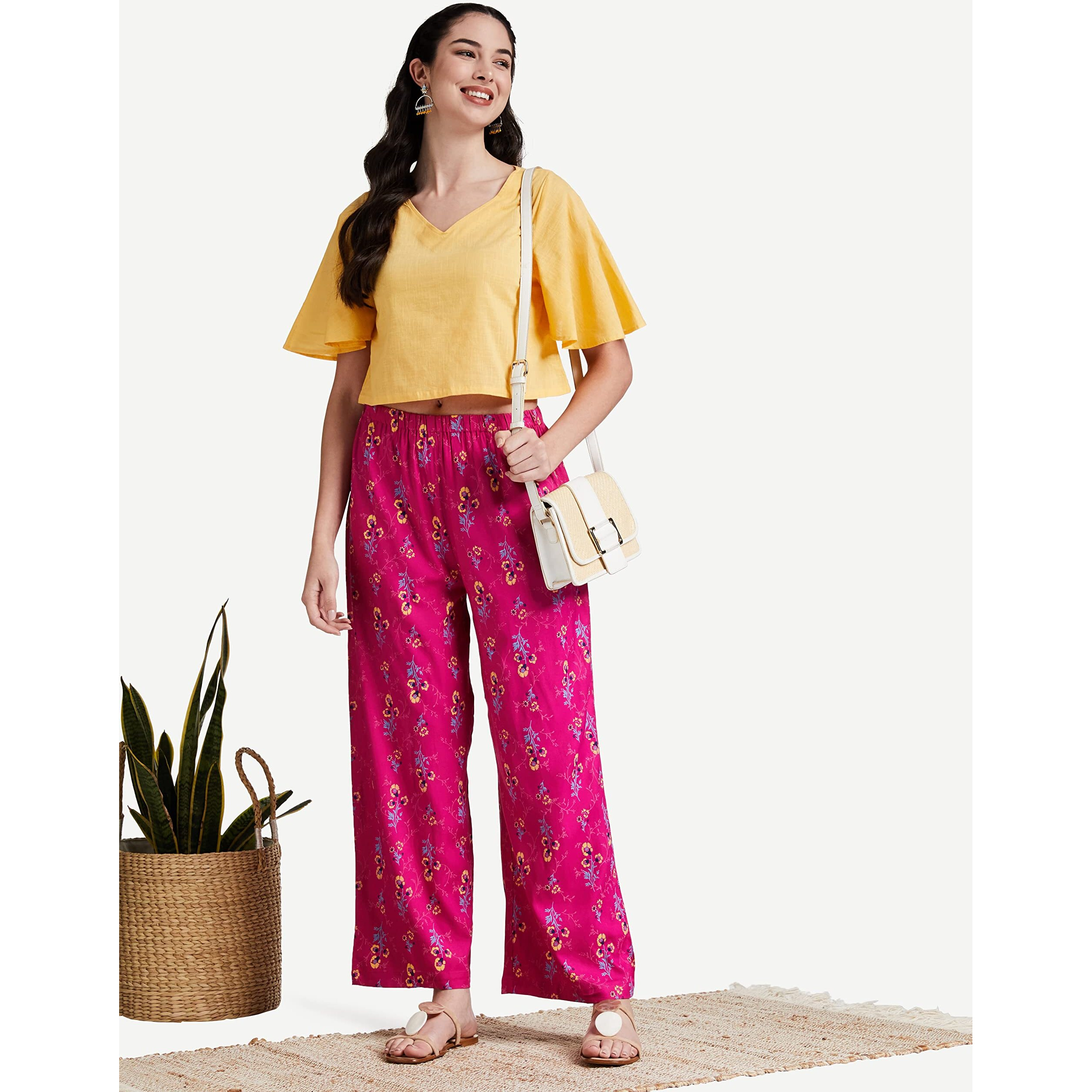 Amazon Brand - Myx Women's Straight Bottom (SS21-MYX-PLZ-20_Pink Floral_2XL)