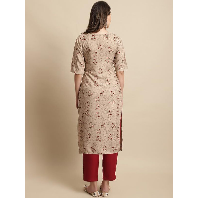 Pinkmint Crepe Casual Style Women Kurta with Pant Fancy Printed Kurti for Women Trendy Kurti ll (Pack of 2) Beige-White