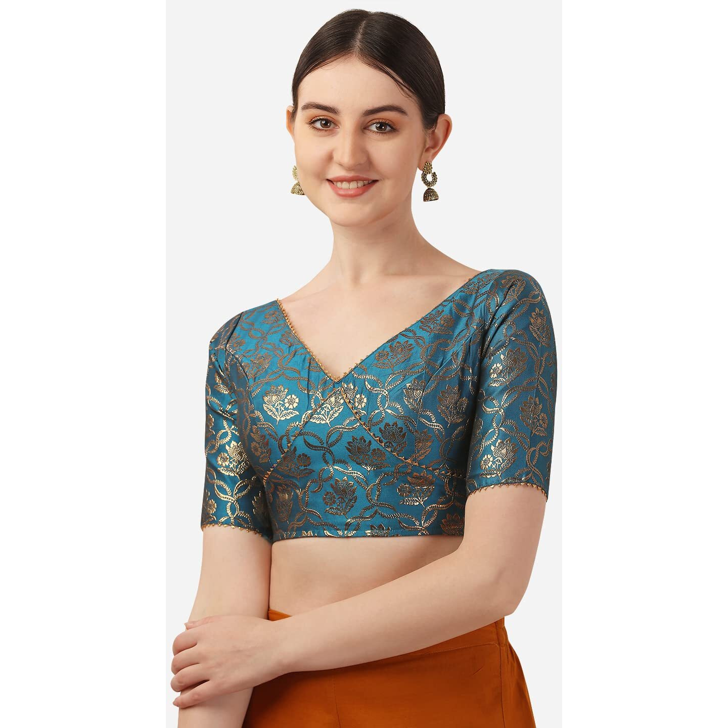 OOMPH Women's Art Silk Short Sleeve Regular Blouse (rbbl288_Sapphire Blue L)