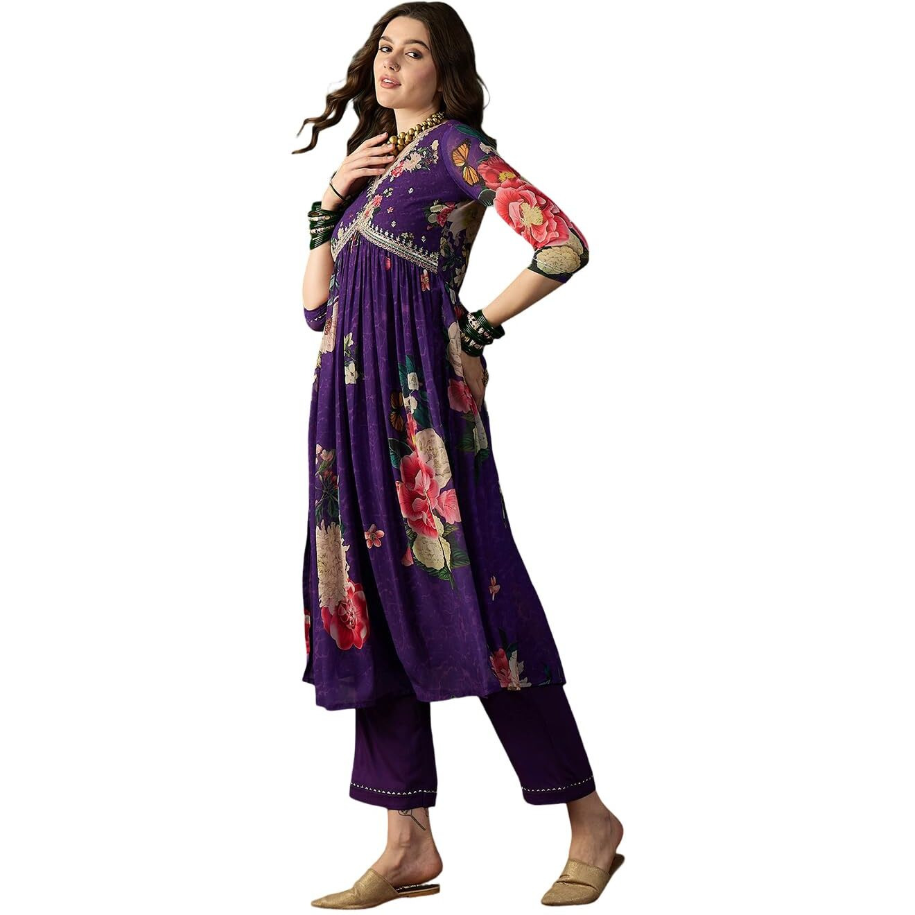 SheWill Purple Zari Sequence Embroidered Alia Cut Kurta with Pant Set|SHEKP10057_ADTI_A