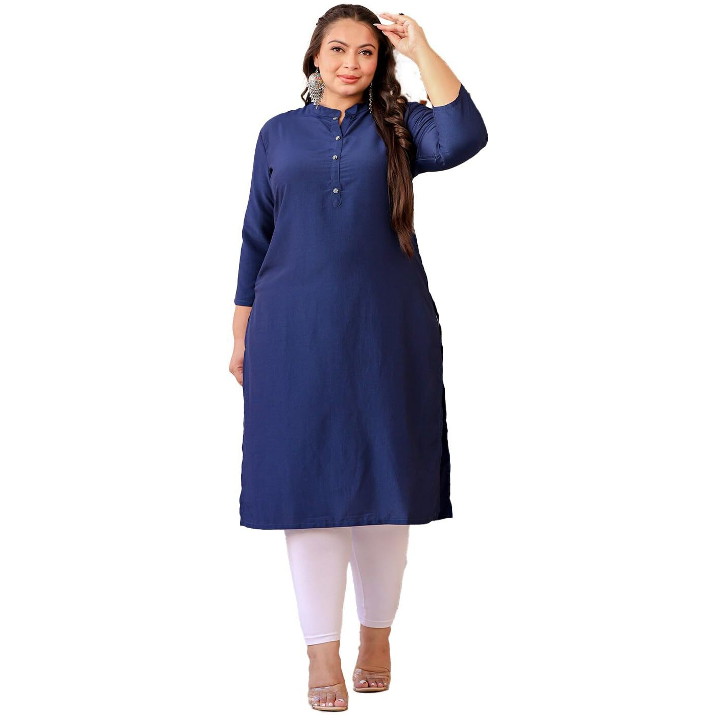 YUFTA Blue Georgette Lehriya Kurta with Cotton Lining and Embroidery_(1772KURBL_M)