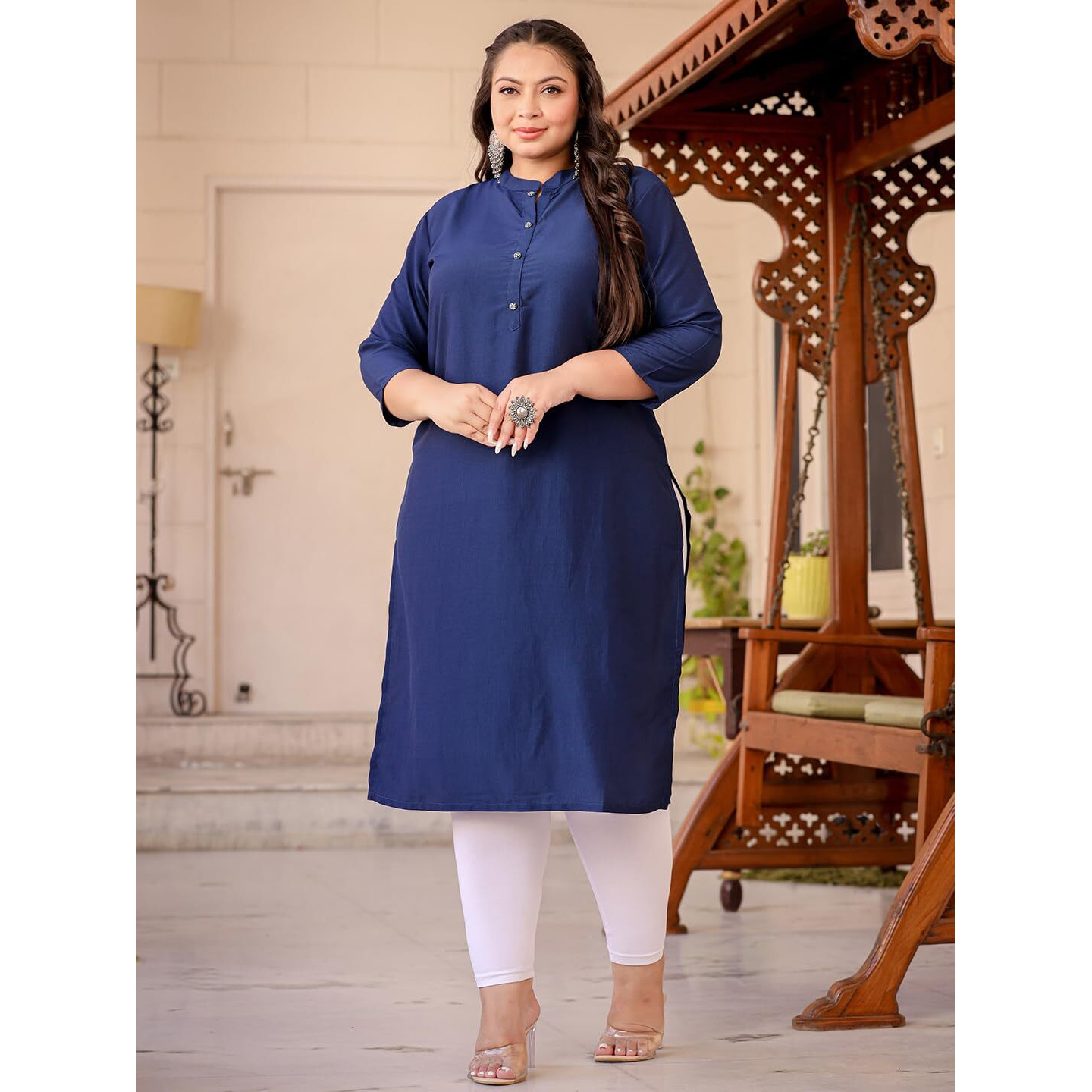YUFTA Blue Georgette Lehriya Kurta with Cotton Lining and Embroidery_(1772KURBL_M)