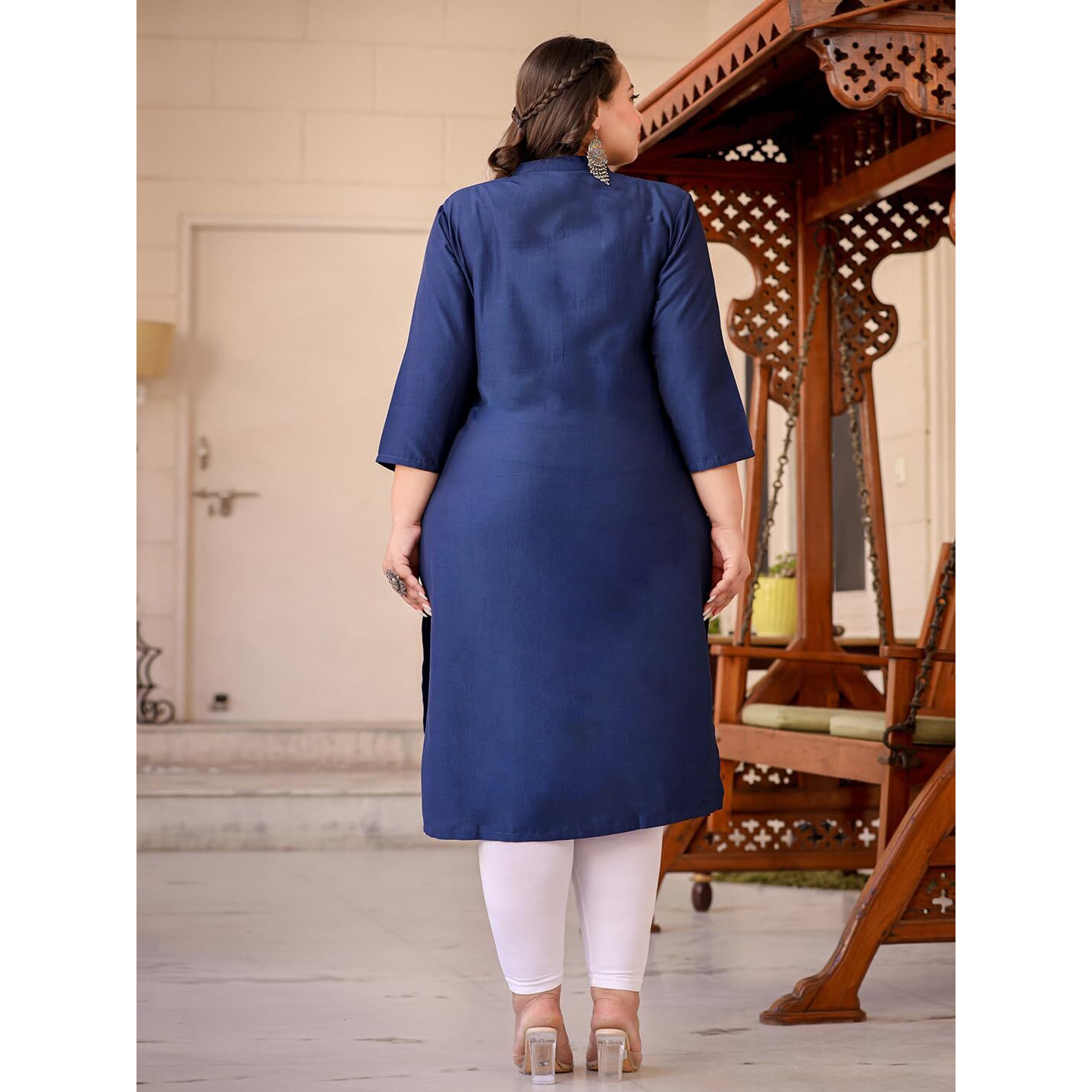 YUFTA Blue Georgette Lehriya Kurta with Cotton Lining and Embroidery_(1772KURBL_M)