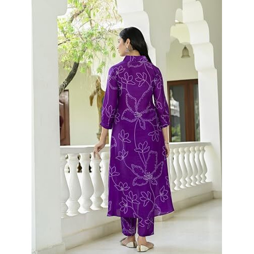 ANNI DESIGNER Women's Cotton Blend Anarkali Printed Kurta with Pant (Marup Begani_L_Begani_Large)