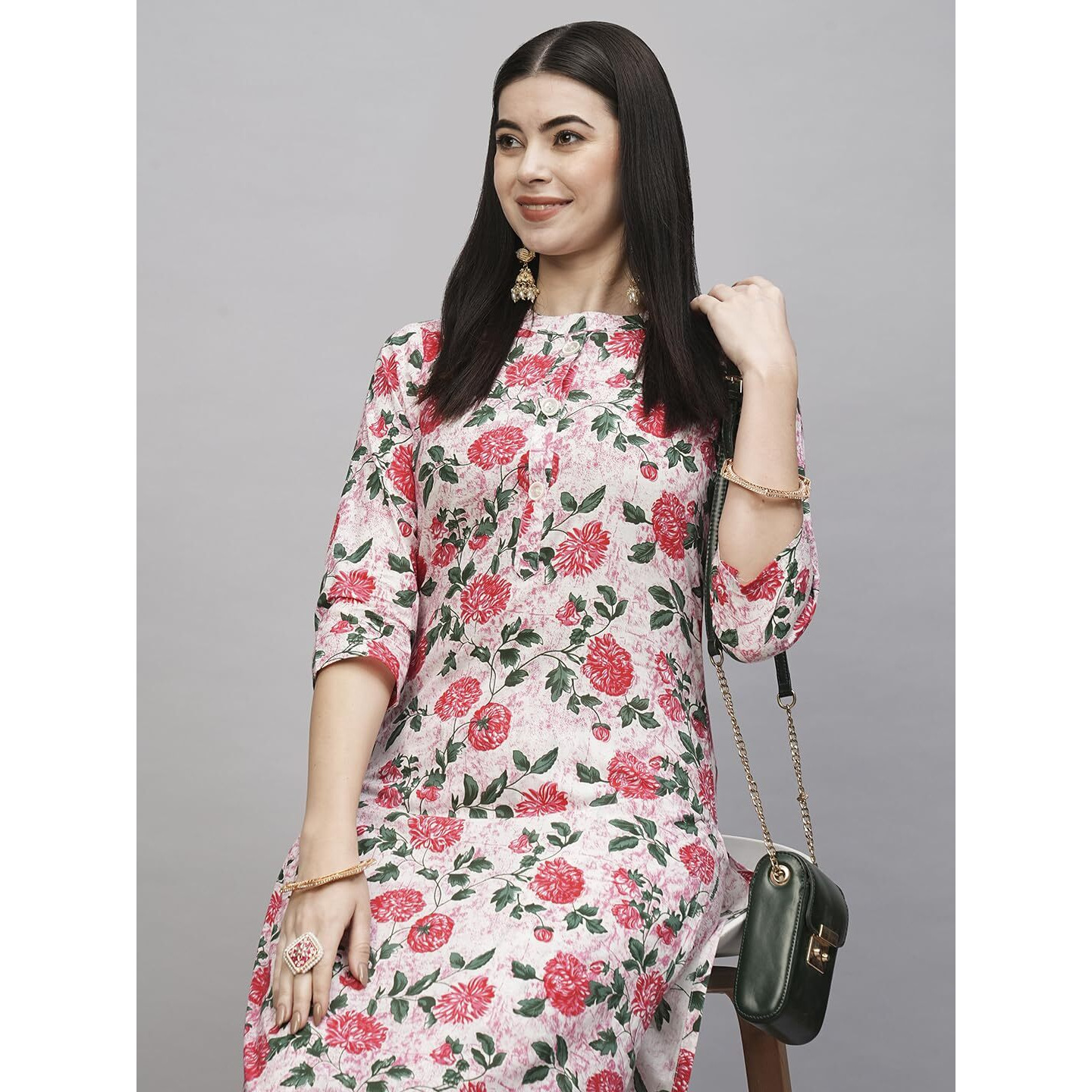 ANNI DESIGNER Women's Cotton Blend Straight Printed Kurta with Pant (Dafiya Peach_XXL_Peach_XX-Large)