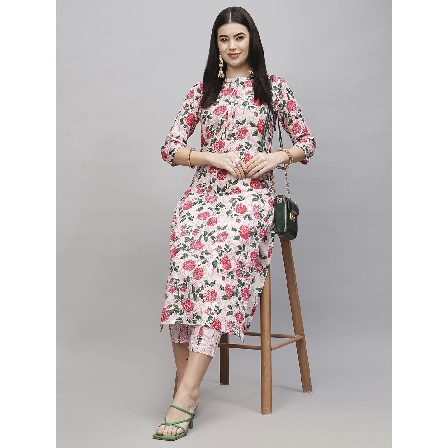 ANNI DESIGNER Women's Cotton Blend Straight Printed Kurta with Pant (Dafiya Peach_XXL_Peach_XX-Large)