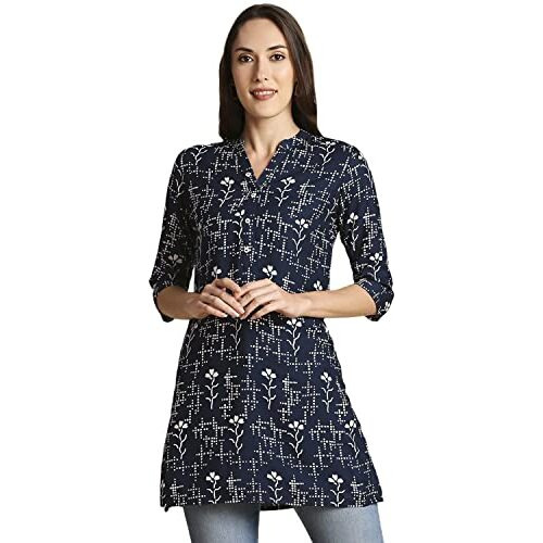 anubhutee Women Navy & White Printed Straight Kurti