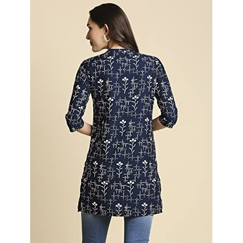 anubhutee Women Navy & White Printed Straight Kurti