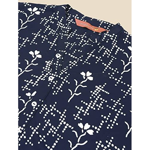 anubhutee Women Navy & White Printed Straight Kurti