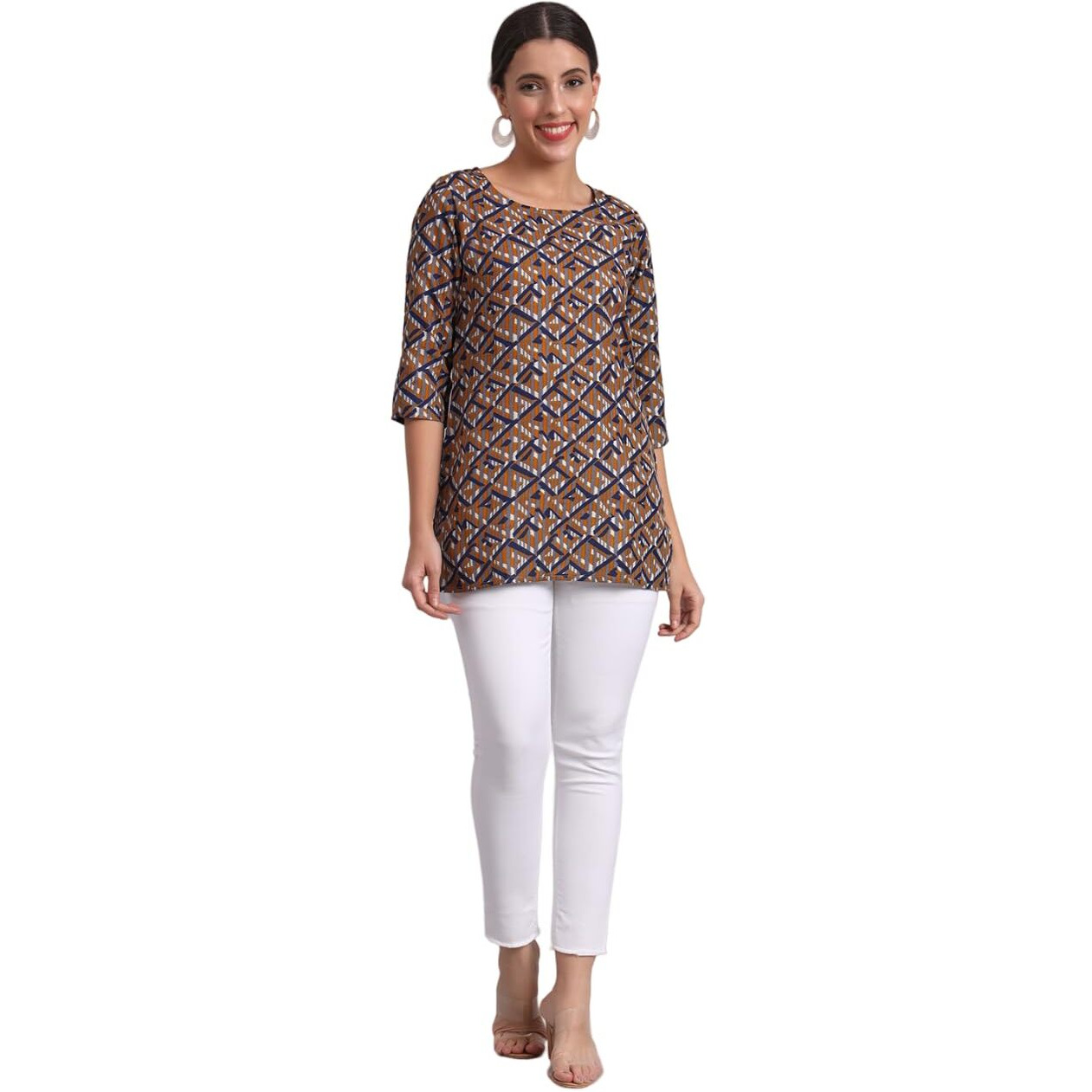 PATLANI Women's Cotton Printed Short Fullstitched Kurti/Kurtas. Grey