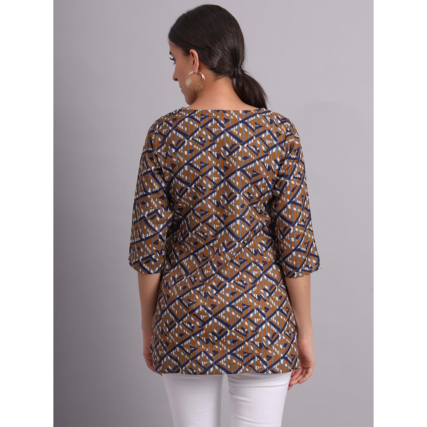 PATLANI Women's Cotton Printed Short Fullstitched Kurti/Kurtas. Grey