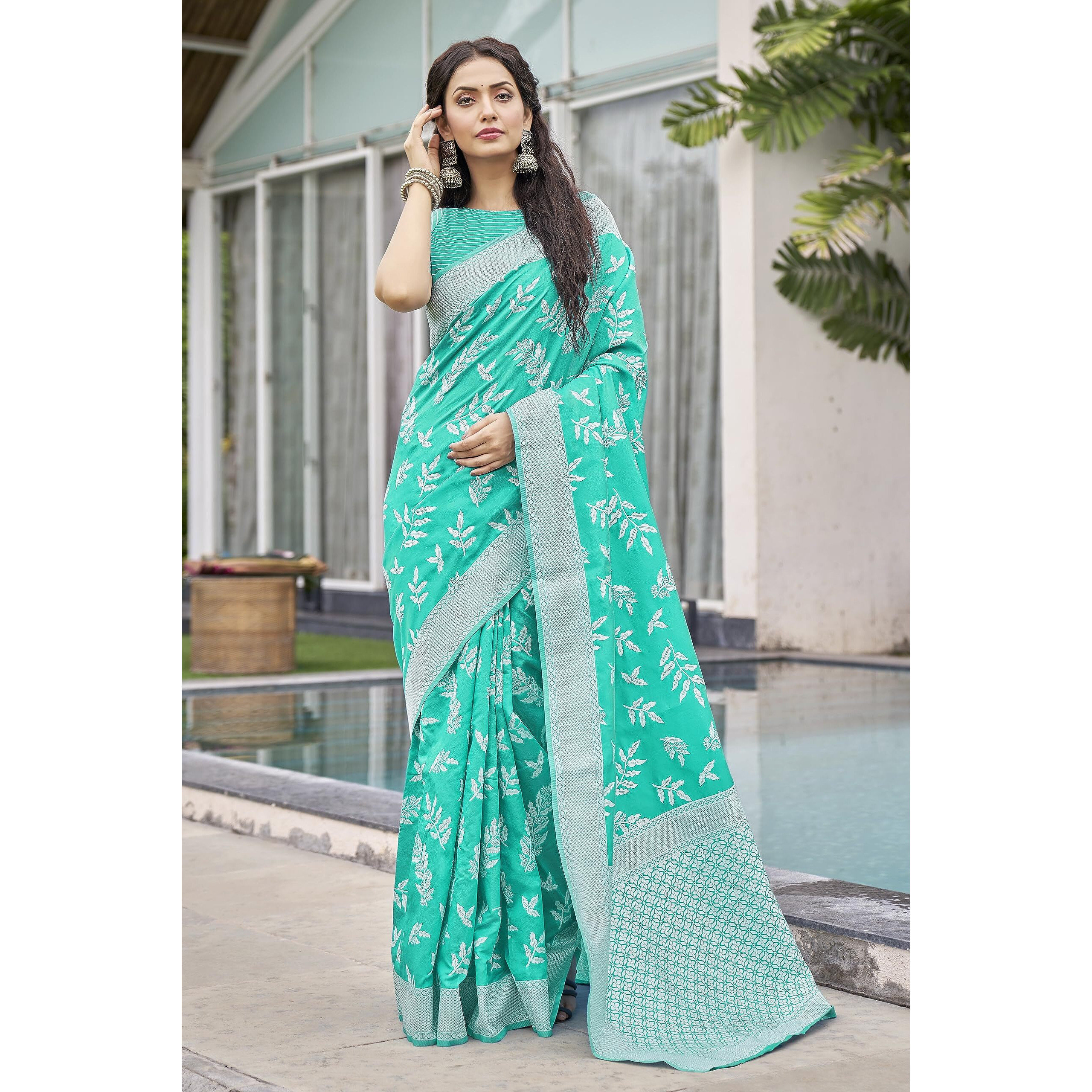 Glory Sarees Womens Banarasi Silk Saree With Blouse Piece (Kalamkari108_LightRama)