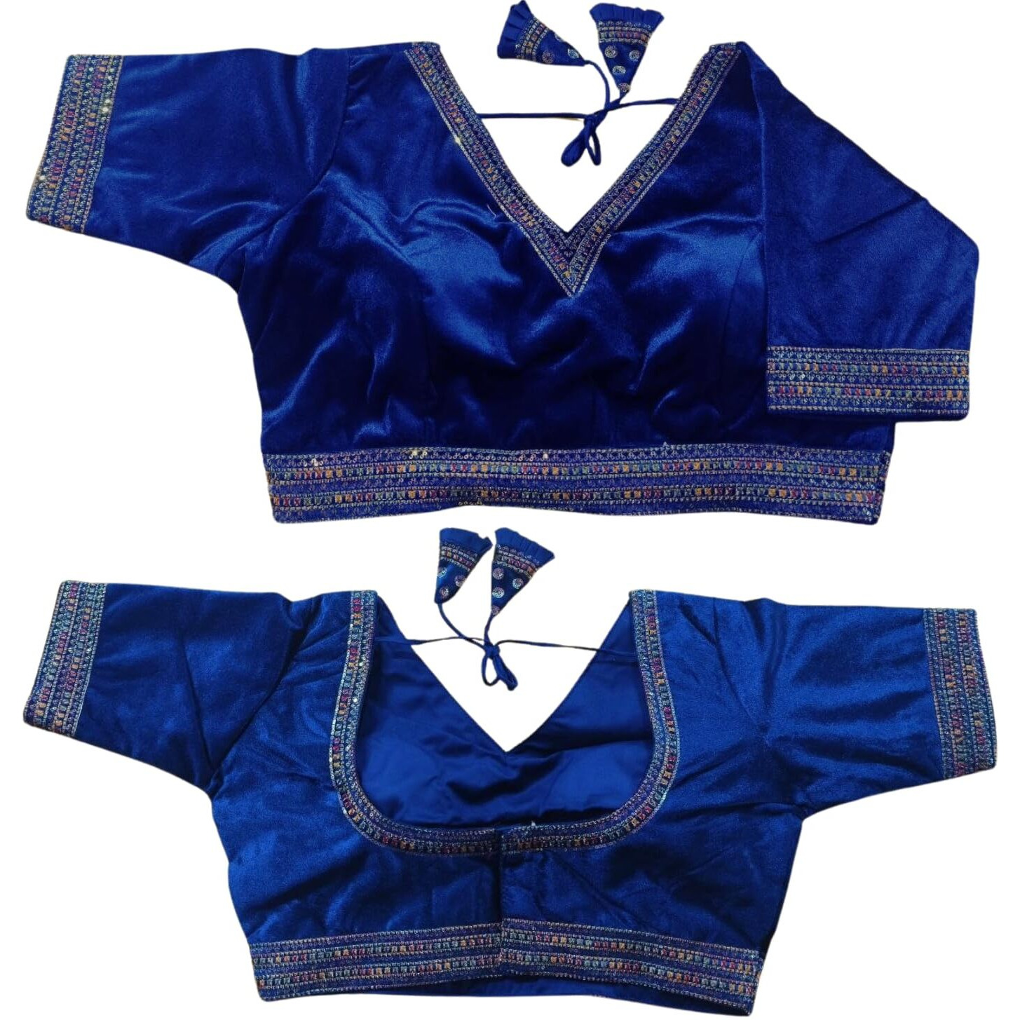 Pujia Mills Women's Milan Silk Blouse for Women Readymade Blouse Half Sleeves Embroidery Blouse aari Work Blouse Readymade Saree Blouse Choli for Women Readymade Choli Blue Blouse