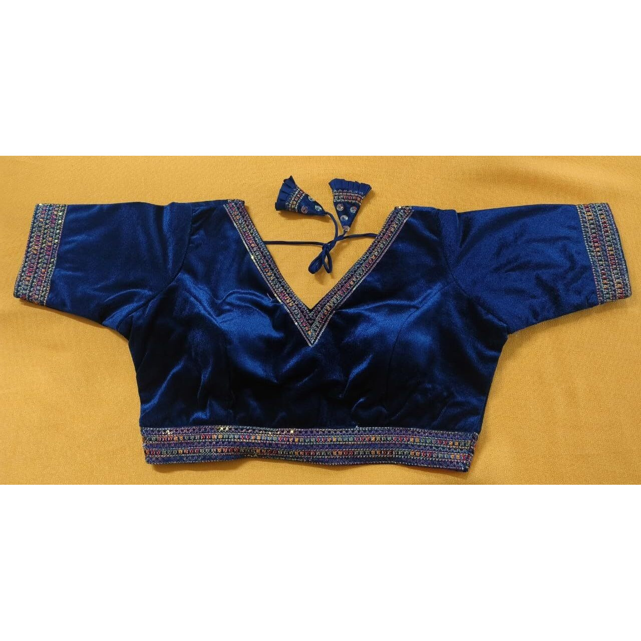 Pujia Mills Women's Milan Silk Blouse for Women Readymade Blouse Half Sleeves Embroidery Blouse aari Work Blouse Readymade Saree Blouse Choli for Women Readymade Choli Blue Blouse