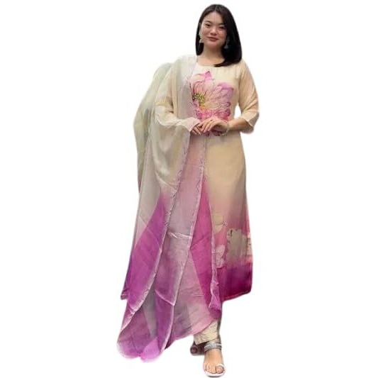 ACINOS Silk Blend Fabric Embroidered Work Straight Cut Kurta, Pant and Dupatta Set