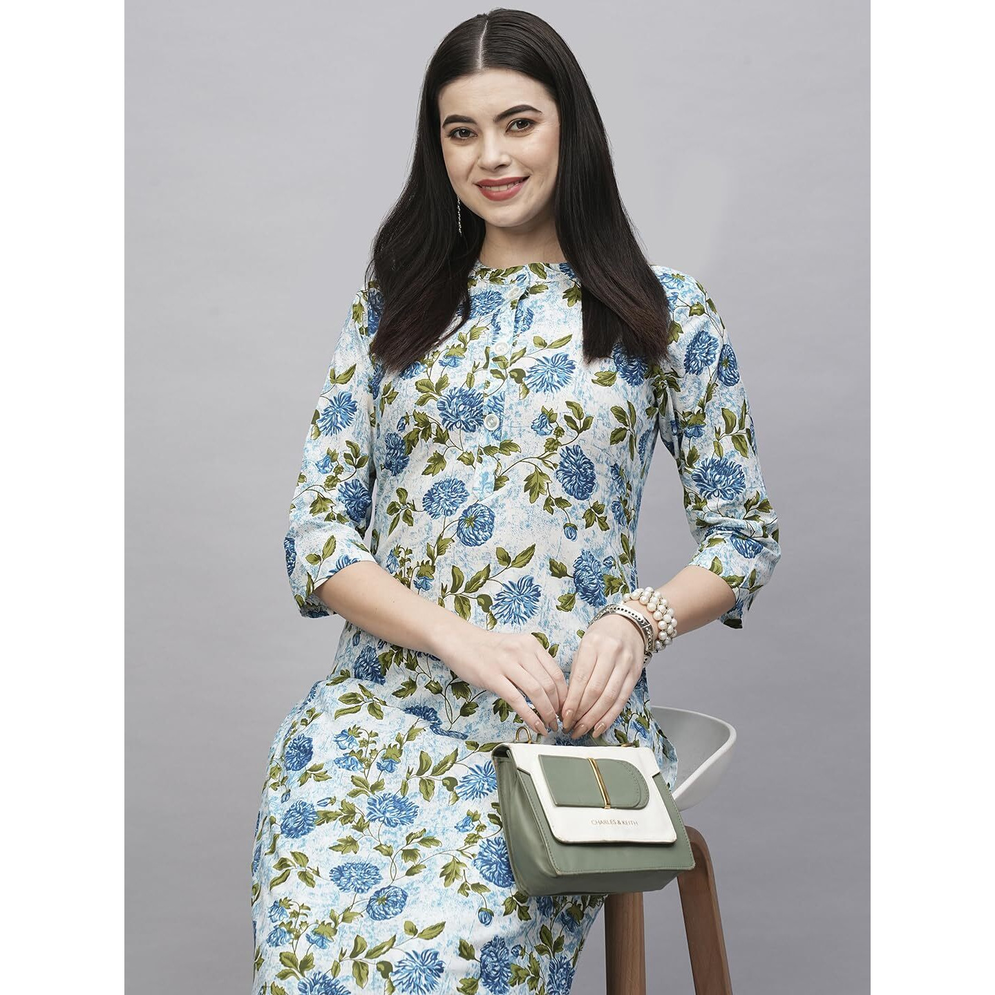 ANNI DESIGNER Women's Cotton Blend Straight Printed Kurta with Pant (Dafiya Blue_XL_Blue_X-Large)