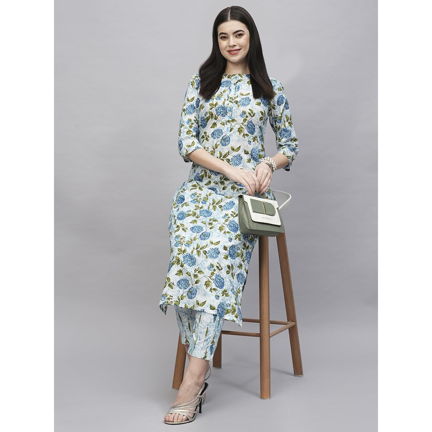 ANNI DESIGNER Women's Cotton Blend Straight Printed Kurta with Pant (Dafiya Blue_XL_Blue_X-Large)