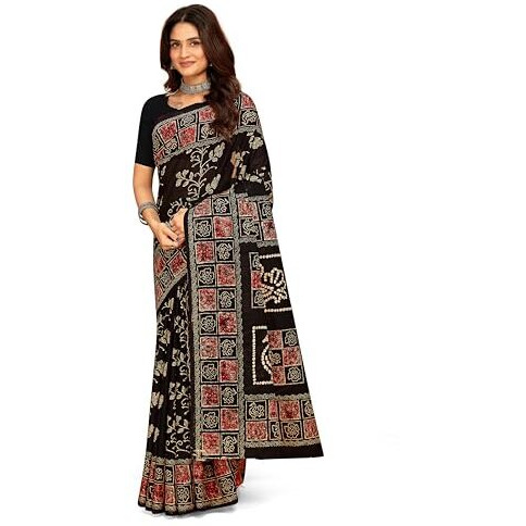 Tamaira Fashion Women's Plain Cotton Saree (2489_Black