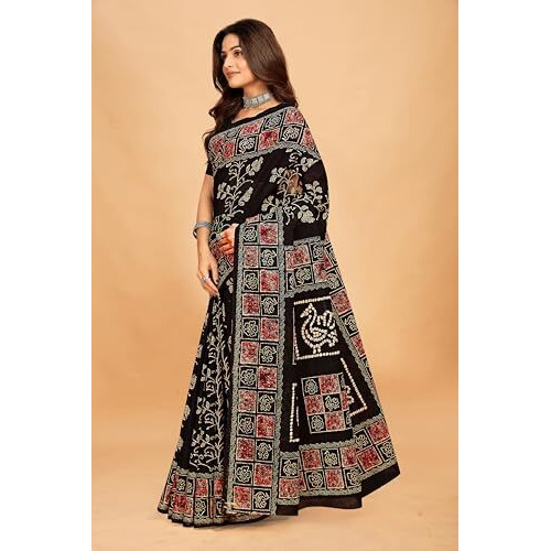 Tamaira Fashion Women's Plain Cotton Saree (2489_Black