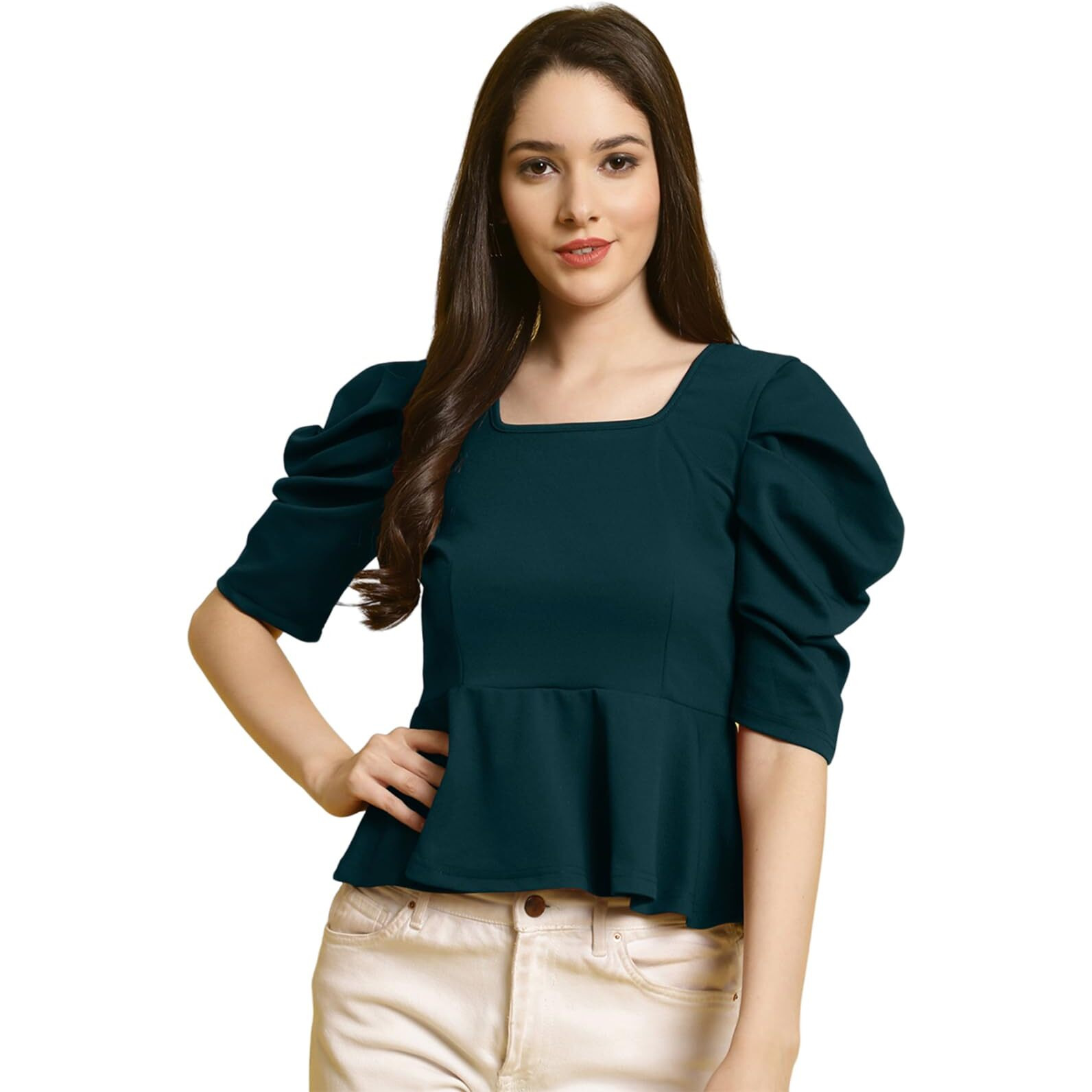 Preneum Women's Solid Regular Fit Top & Tunic (Valentino-Airforce-839-L_Airforce L)