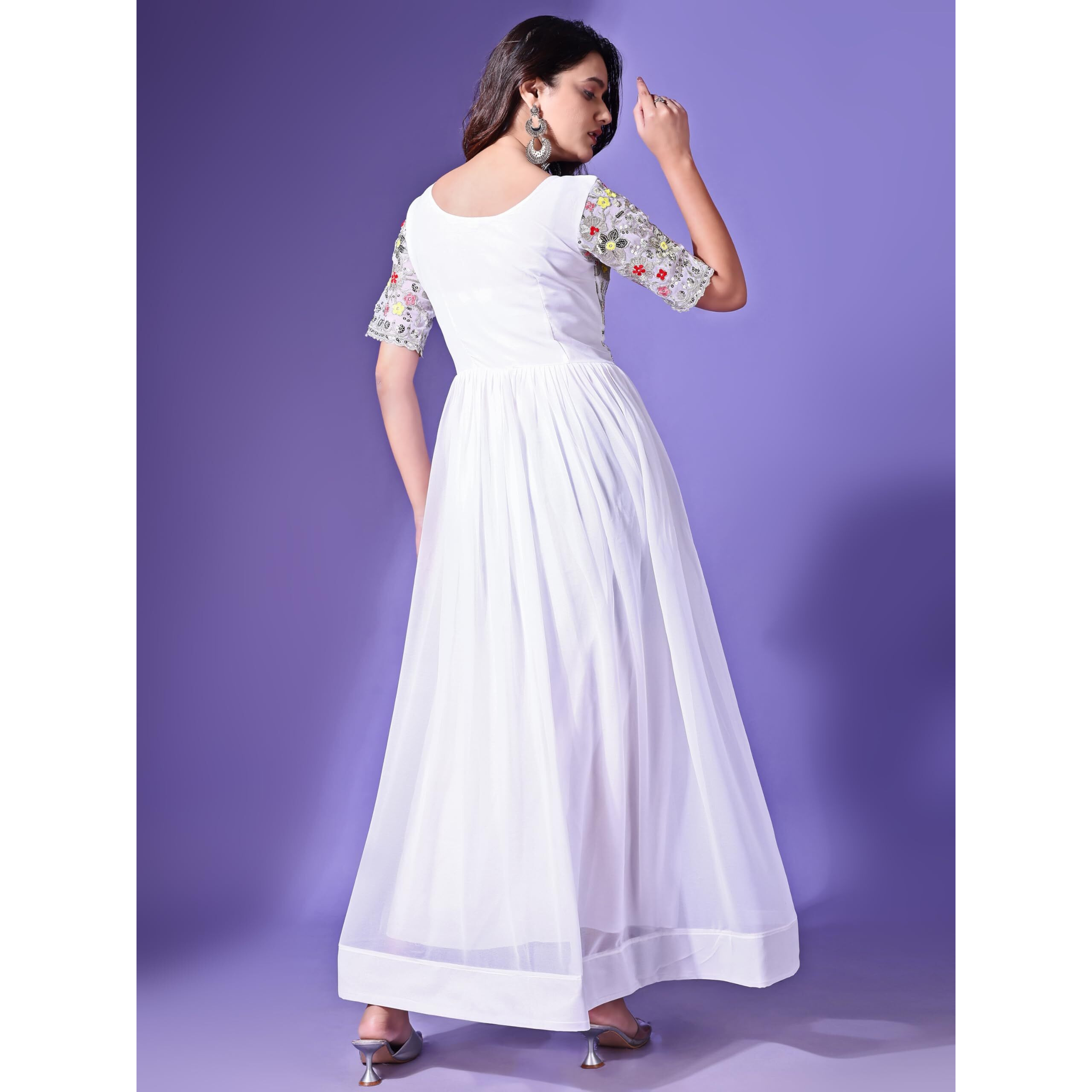 Fashion Basket Georgette Anarkali Dress for Women White