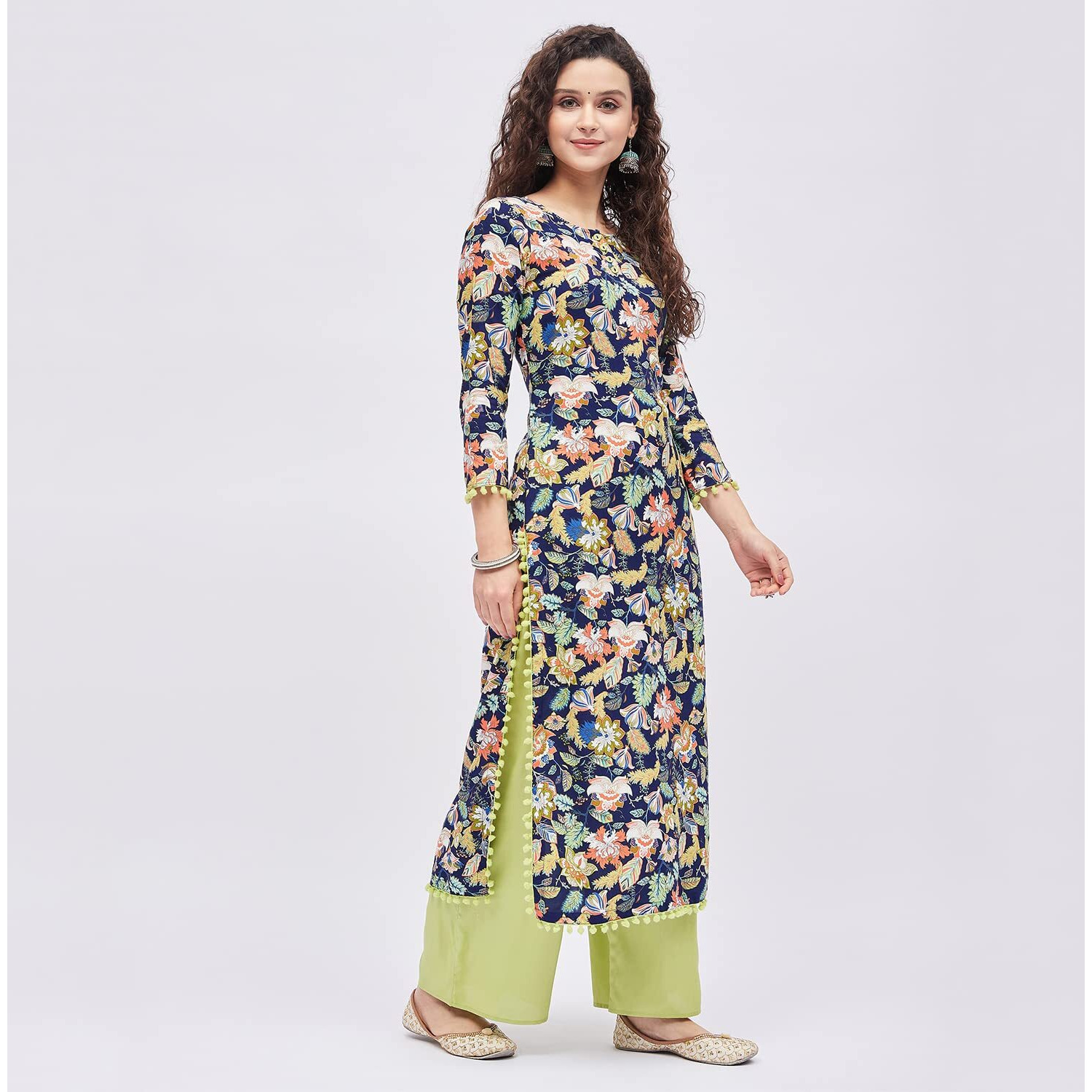 Tissu Women's Rayon Blue & Green Printed Kurta with Palazzo (Tis-635_Blue_L)