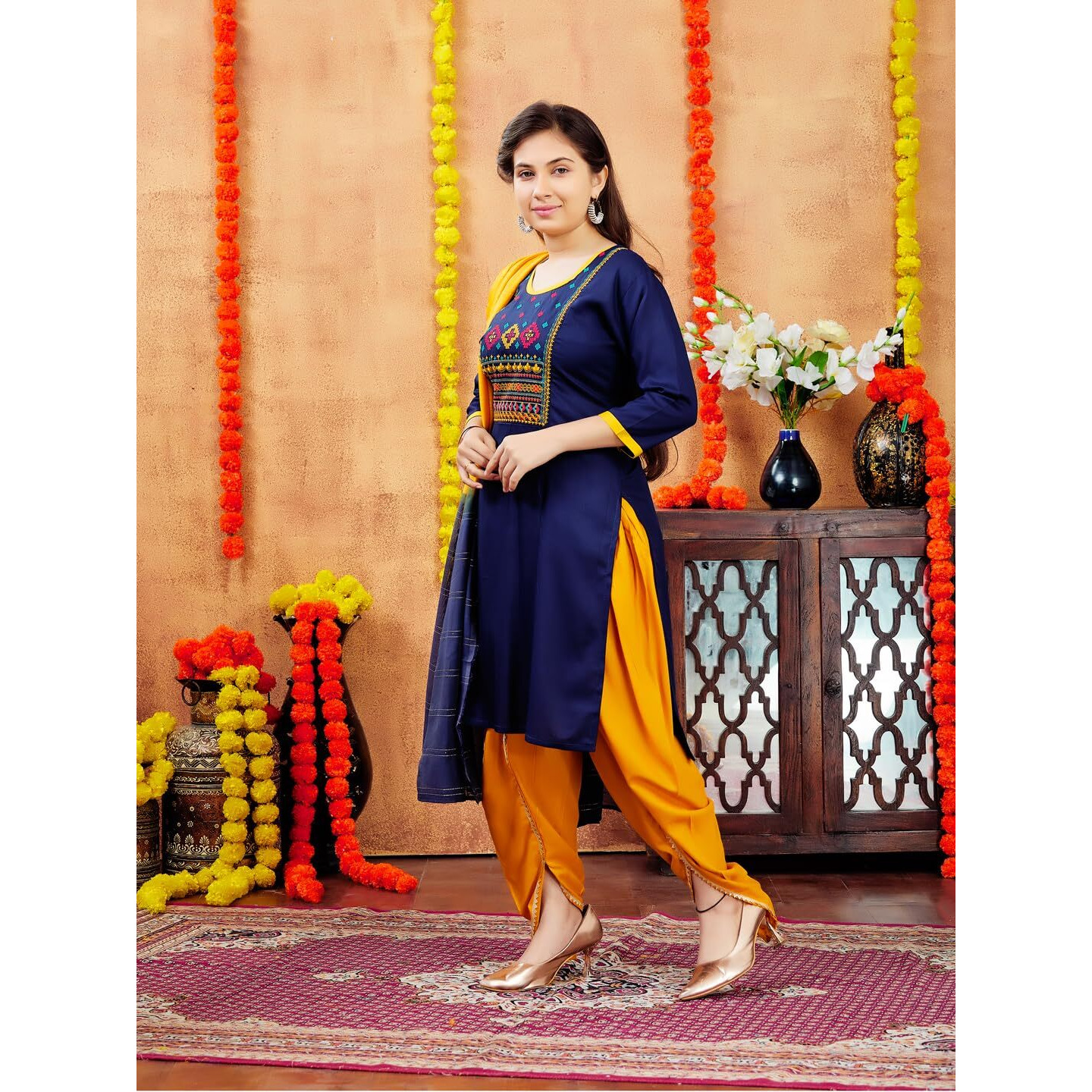 Aarika Girl's Cotton Regular Tunic Shirt (Kurti-H-3_Navy Blue_40)