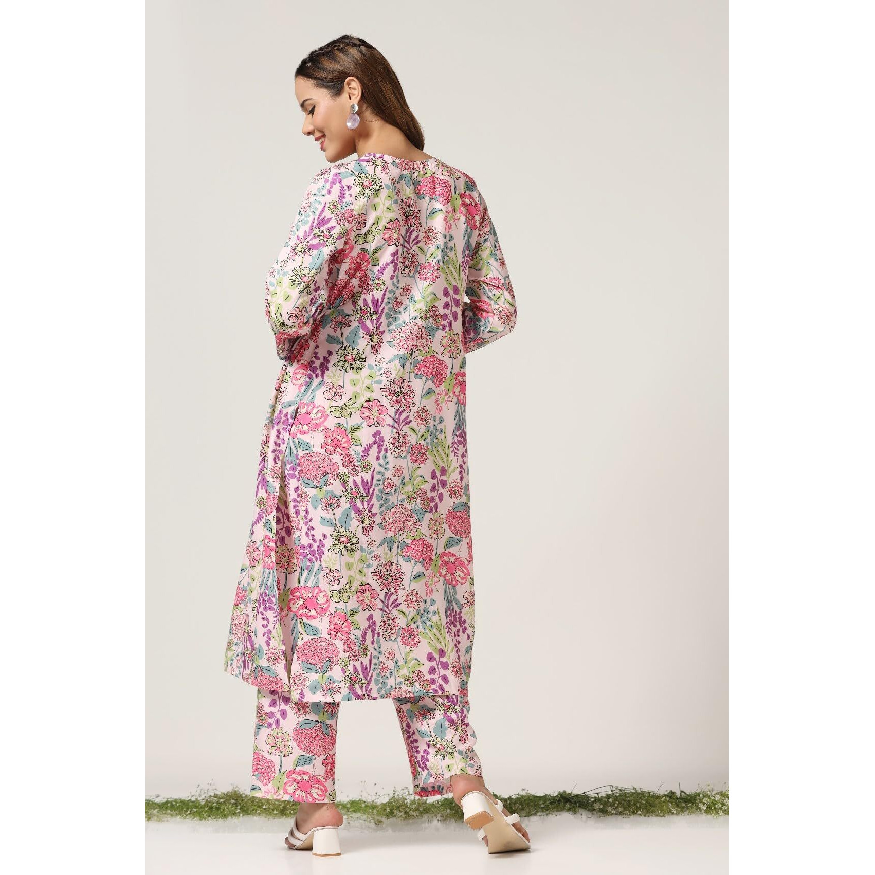 OM SAI LATEST CREATION Cotton Alia Cut Kurta Set for Women | Kurta Set for Women Alia Cut |Ethnic Co Ord Set for Women | (Large, Pink)