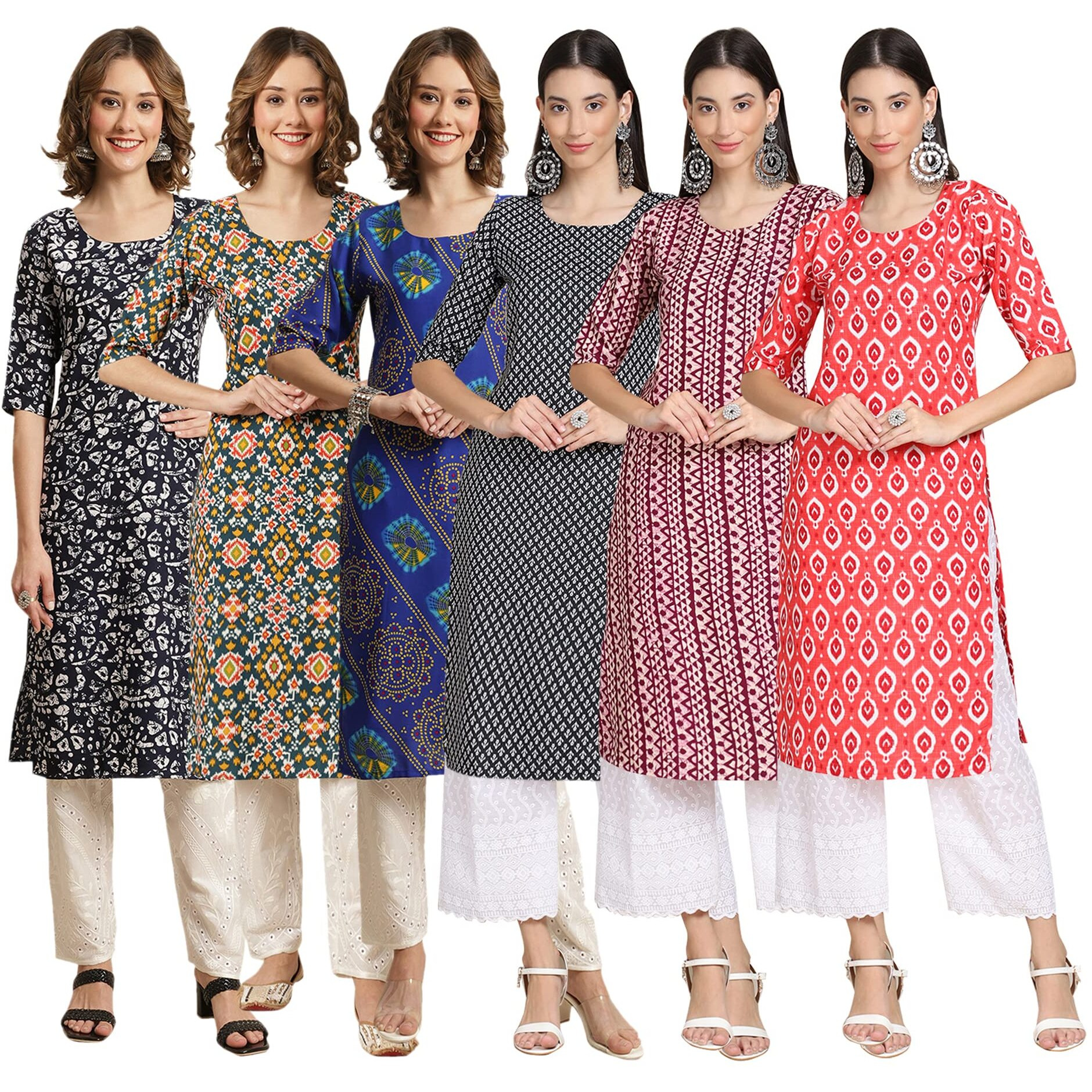 Pinkmint Women's Crepe Digital Print Straight Kurta [Pack of 6](CR-388-383-391-349-347-346-S)