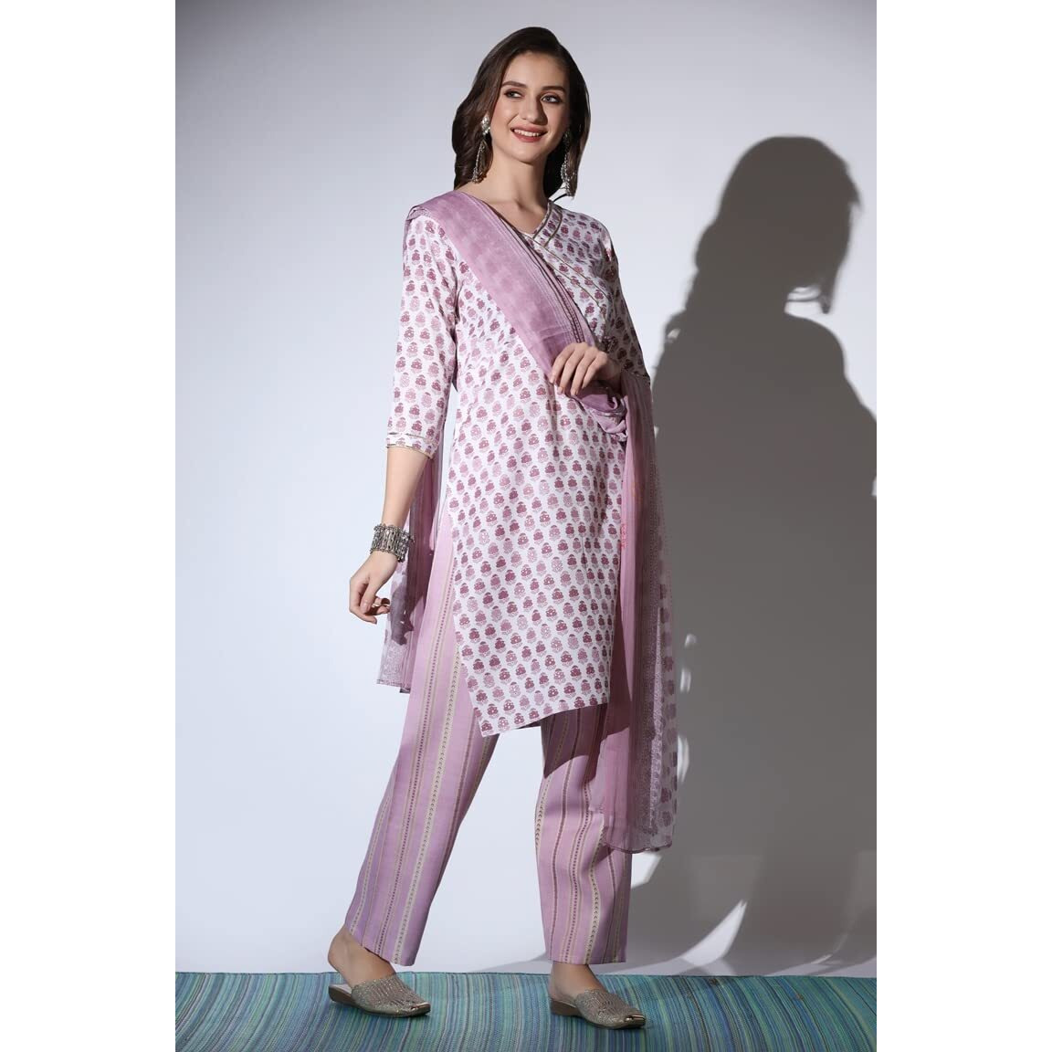 DHRUVI TRENDZ Women Cotton Blend Fancy Kurta Set Regular Fit Printed (DT-K2702&P124&D79_Pink_M)