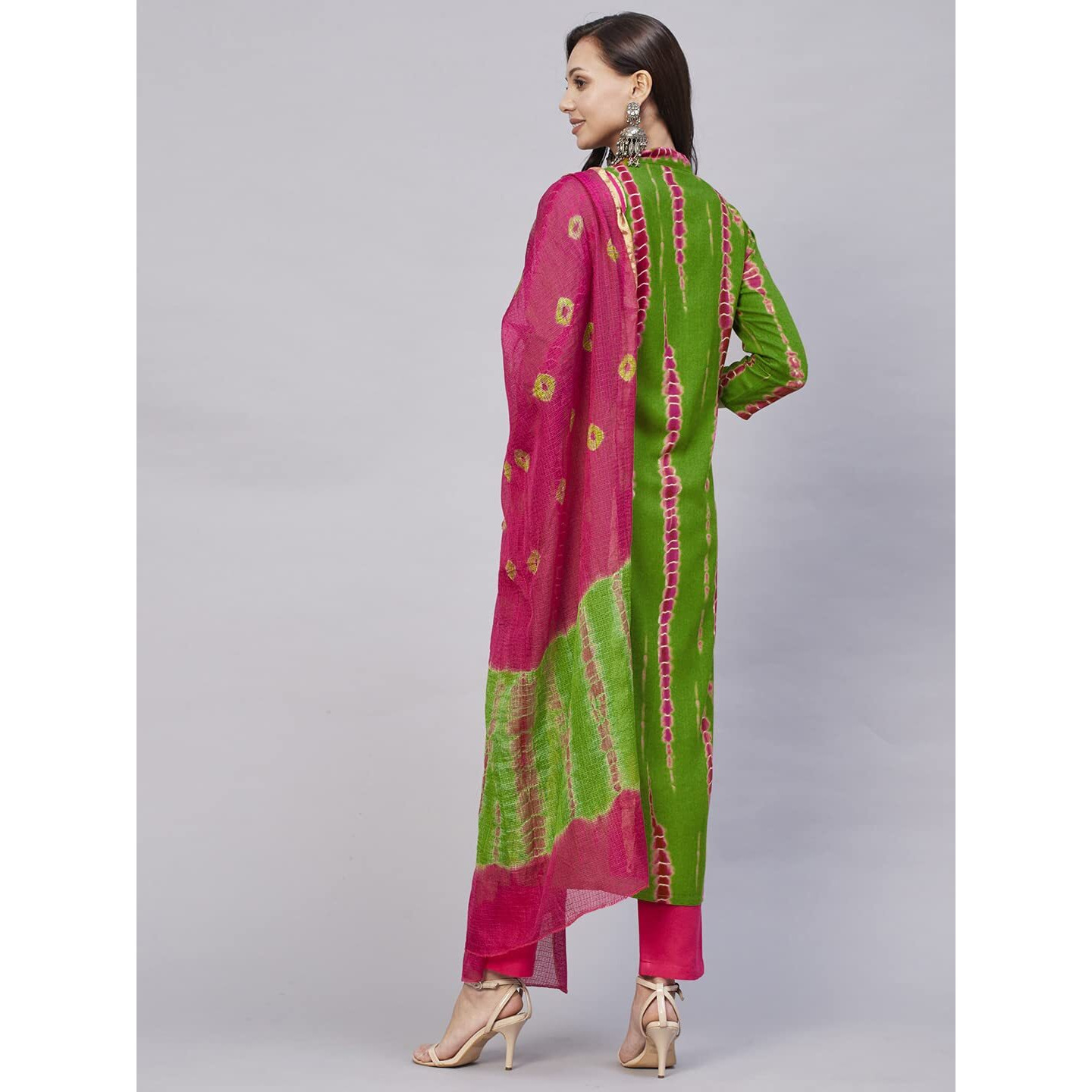 GoSriKi Women's Rayon Straight Printed Kurta with Pant & Dupatta (SIBORI-Methi-NW-GS_M_Green_Medium)