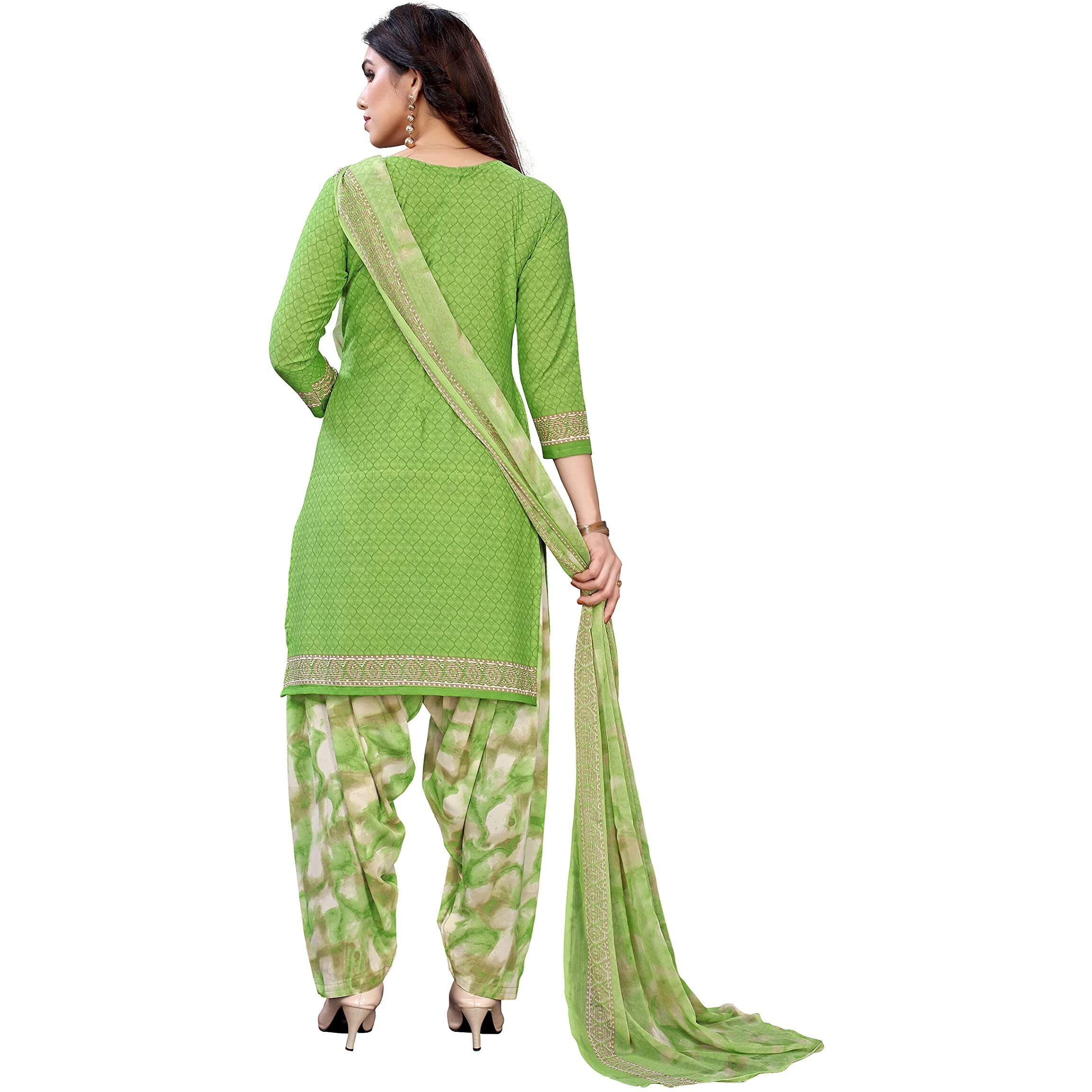 Priyashi Womens Printed Unstiched French Crepe Dress Material(OLIVE GREEN)