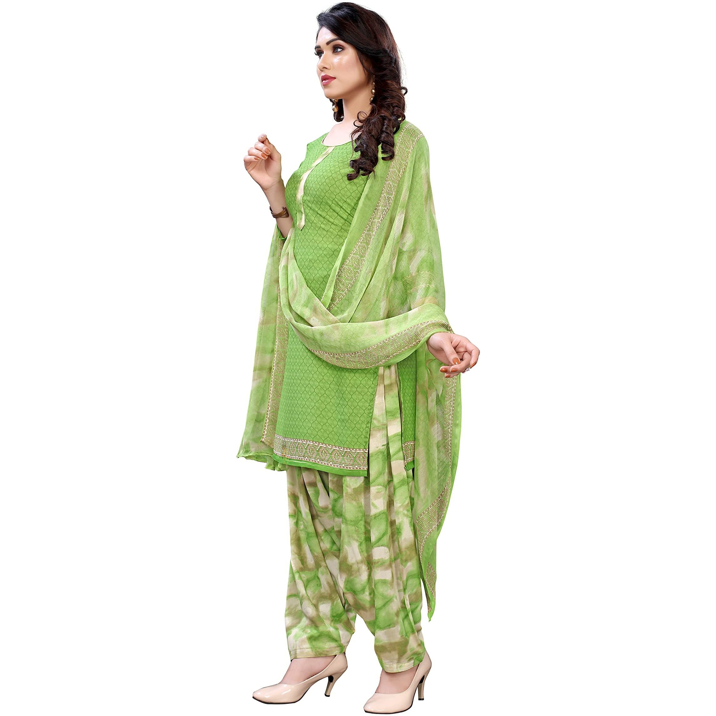 Priyashi Womens Printed Unstiched French Crepe Dress Material(OLIVE GREEN)