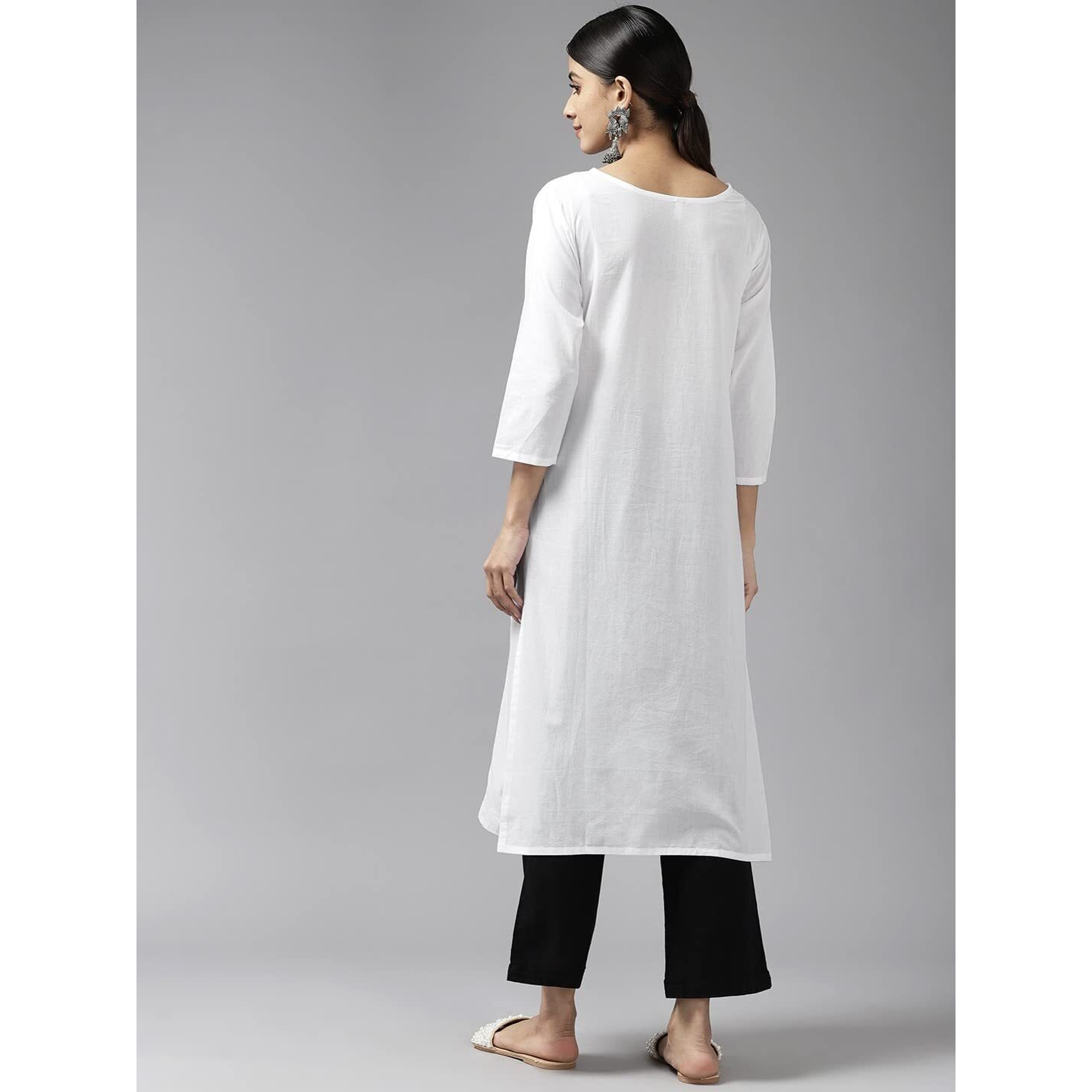 YUFTA Women White Floral Chikankari Kurta_(1230KURWH_L)