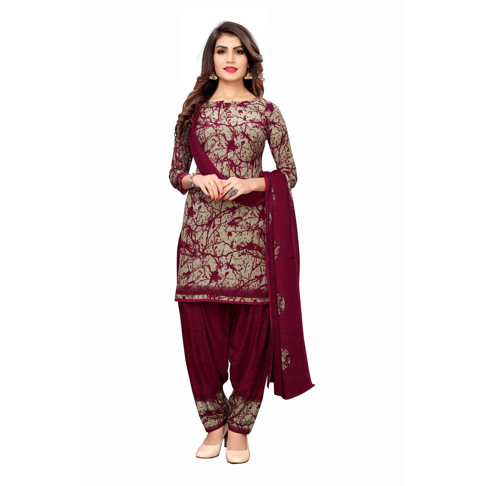Satrani Women's Crepe A Dress Material (923DT102_Beige, Pink_One Size)