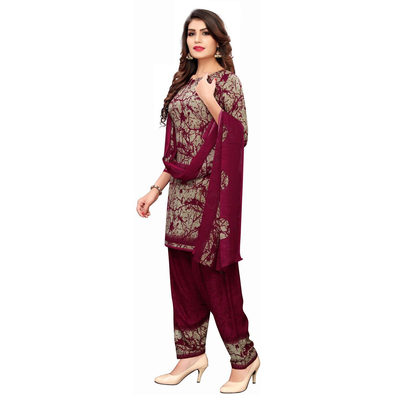 Satrani Women's Crepe A Dress Material (923DT102_Beige, Pink_One Size)