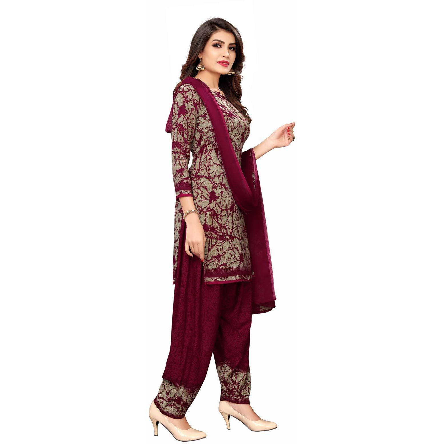 Satrani Women's Crepe A Dress Material (923DT102_Beige, Pink_One Size)