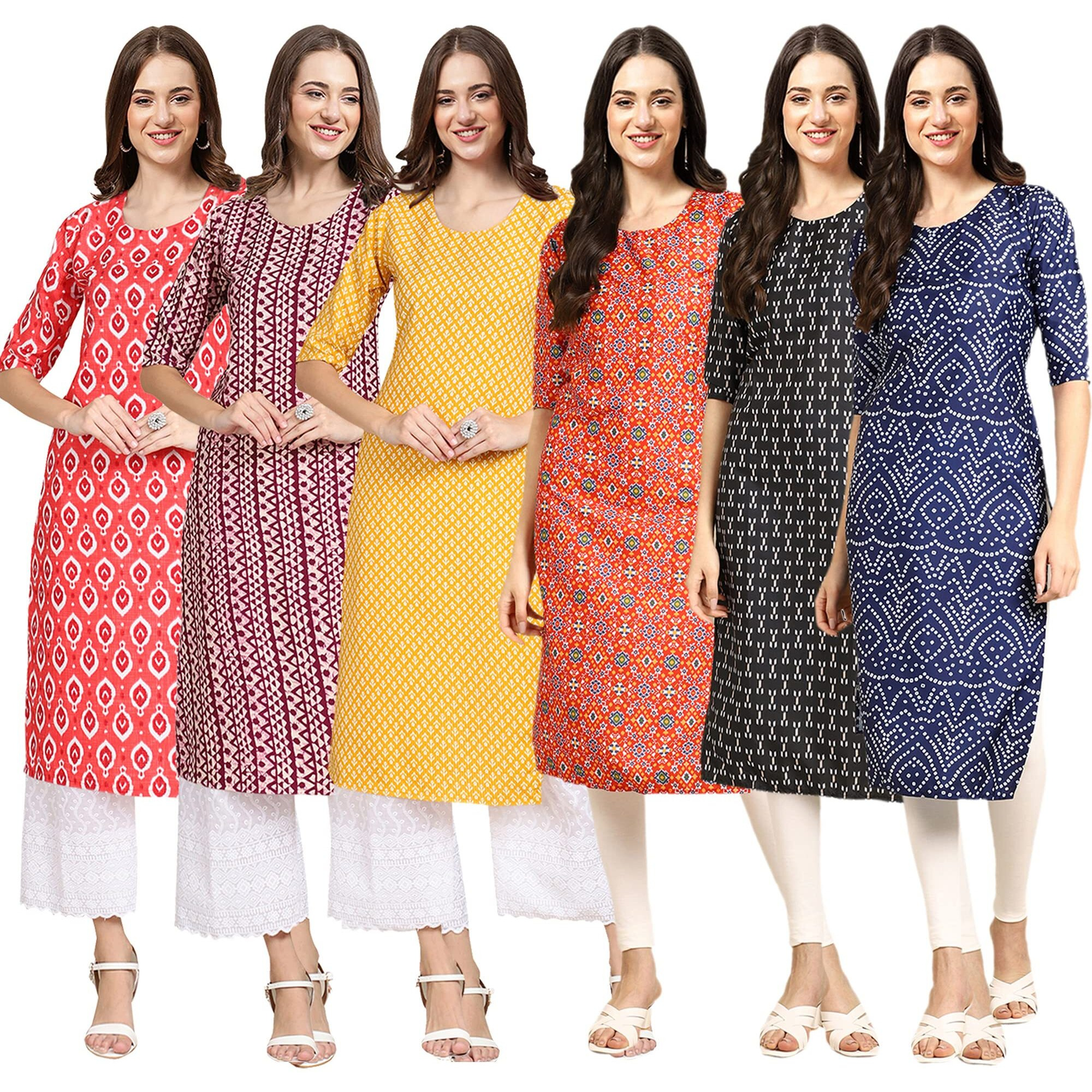Pinkmint Women's Crepe Digital Print Straight Kurta [Pack of 6] (MJ-346-347-350-365-362-366-XXL)