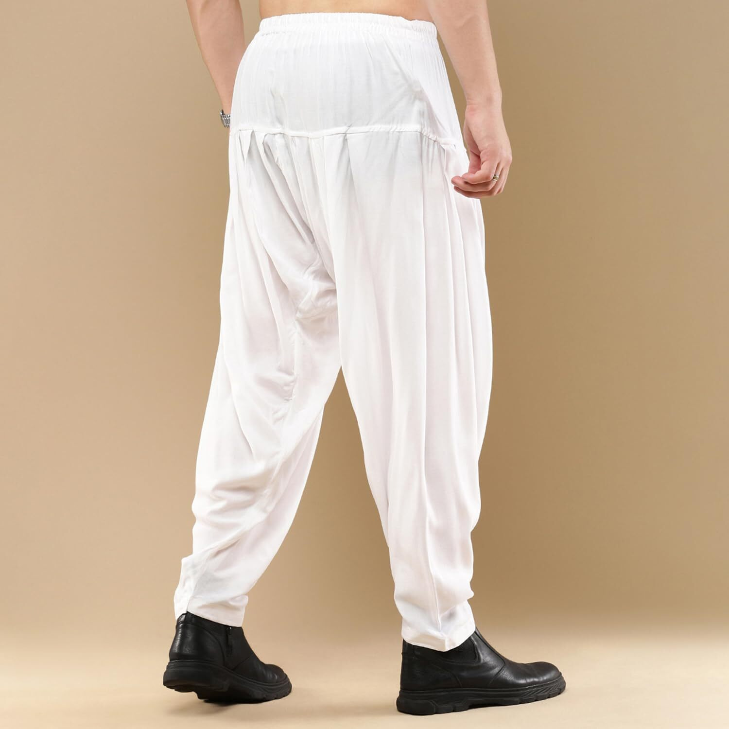 Sanwara Men's Fusion Wear Solid White Rayon Patiala Salwar (36)