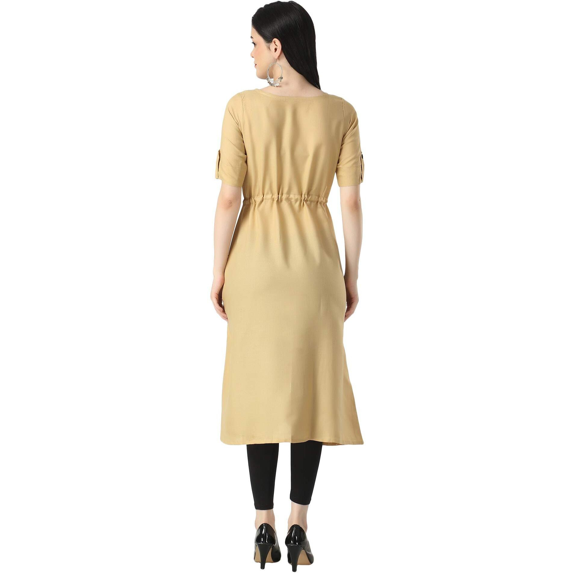 DHRUVI TRENDZ Womens Slub Rayon Women Casual Kurti Regular Fit Anarkali (DT-K2468_Beige_3XL)