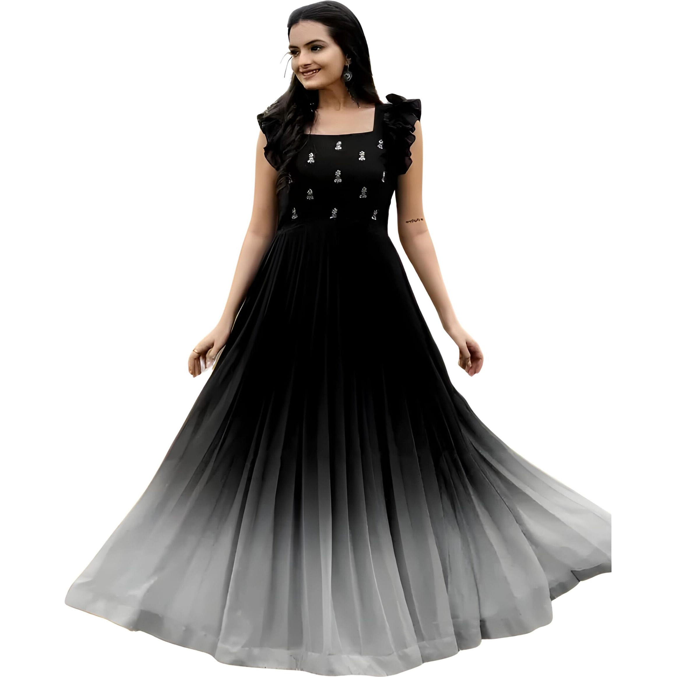 LAZZLY Women's Georgette Anarkali Knee-Length Dress (Pe_Sweety_Black_M, Medium