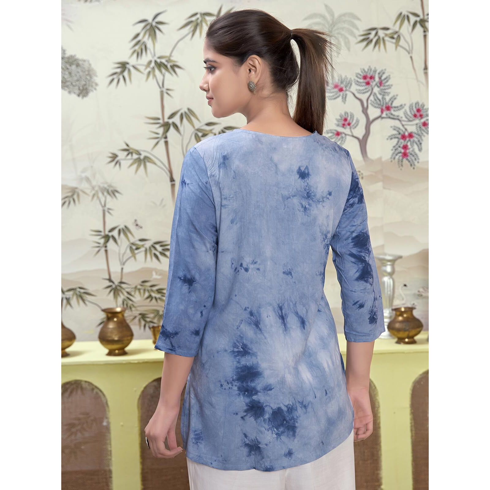 Sanisa Women's Rayon Chikankari Embroidery Short Length Straight Kurti (479K281N-XL_Light Blue)