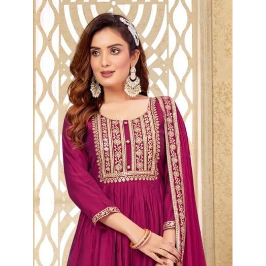 Xomantic Fashion Women's Embroidered Cotton Silk High Side Slit Calf Lenght Straight Kurta | Naira Cut Kurta for Women | Women Straight Kurta (X-Small, Pink)
