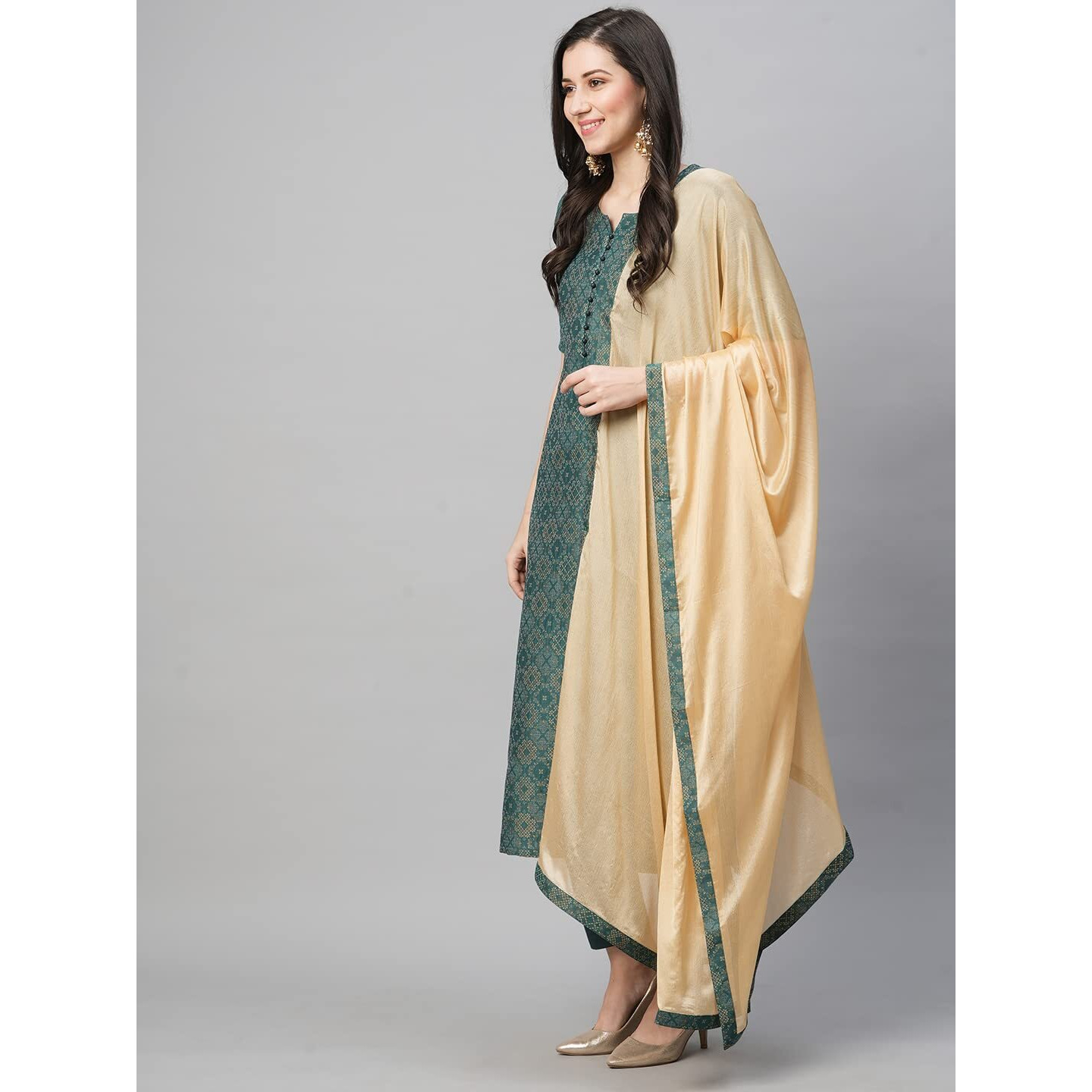 ANNI DESIGNER Women's Cotton Blend Printed Straight Kurta with Pant & Dupatta (EROD-Dark Green_4XL_Dark Green_XXXX-Large)